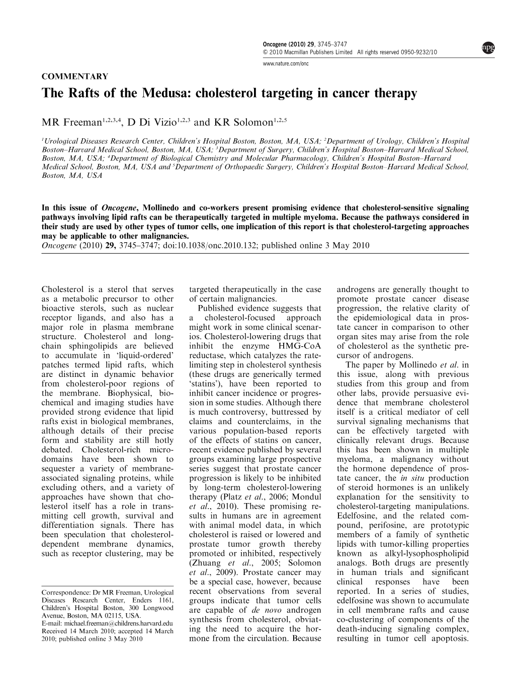 Cholesterol Targeting in Cancer Therapy