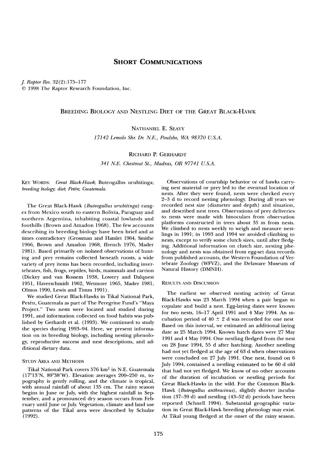 Breeding Biology and Nestling Diet of the Great Black&Hyphen;Hawk