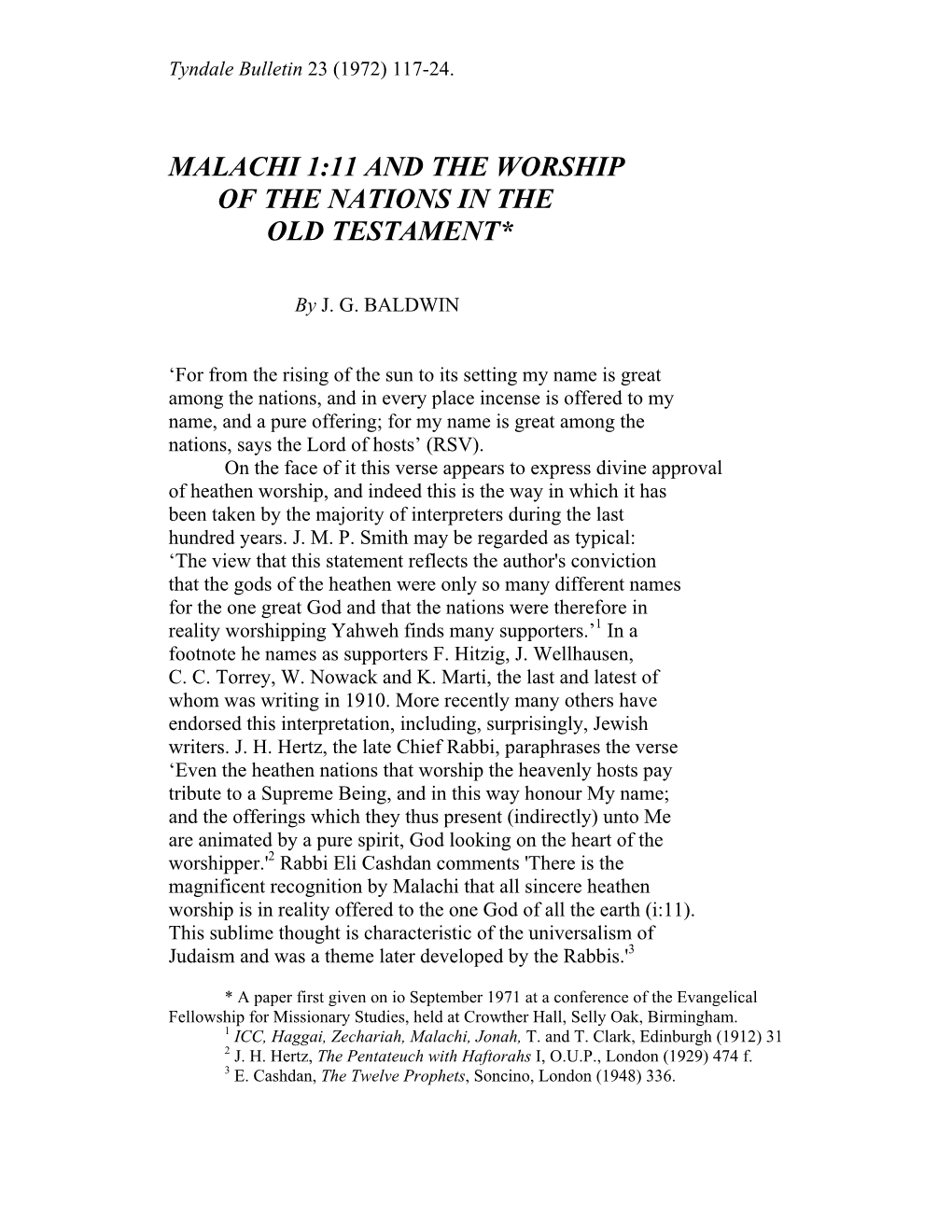 Malachi 1:11 and the Worship of the Nations in the Old Testament*