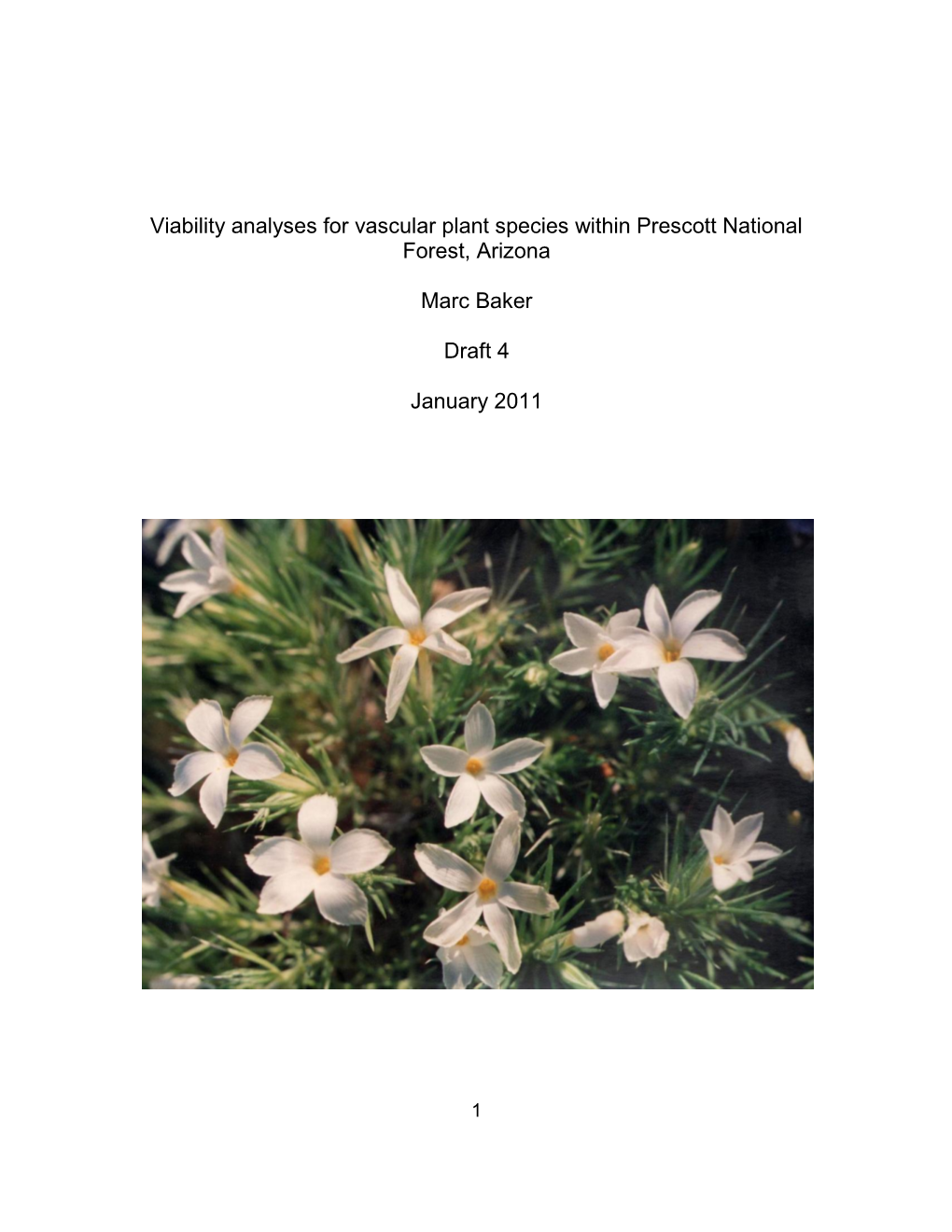 Viability Analyses for Vascular Plant Species Within Prescott National Forest, Arizona