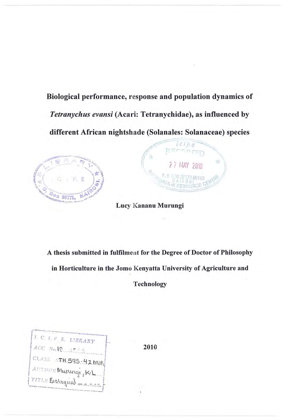 Tetranychus Evansi (Acari: Tetranychidae), As Influenced by Different African Nightshade (Solanales: Solanaceae) Species