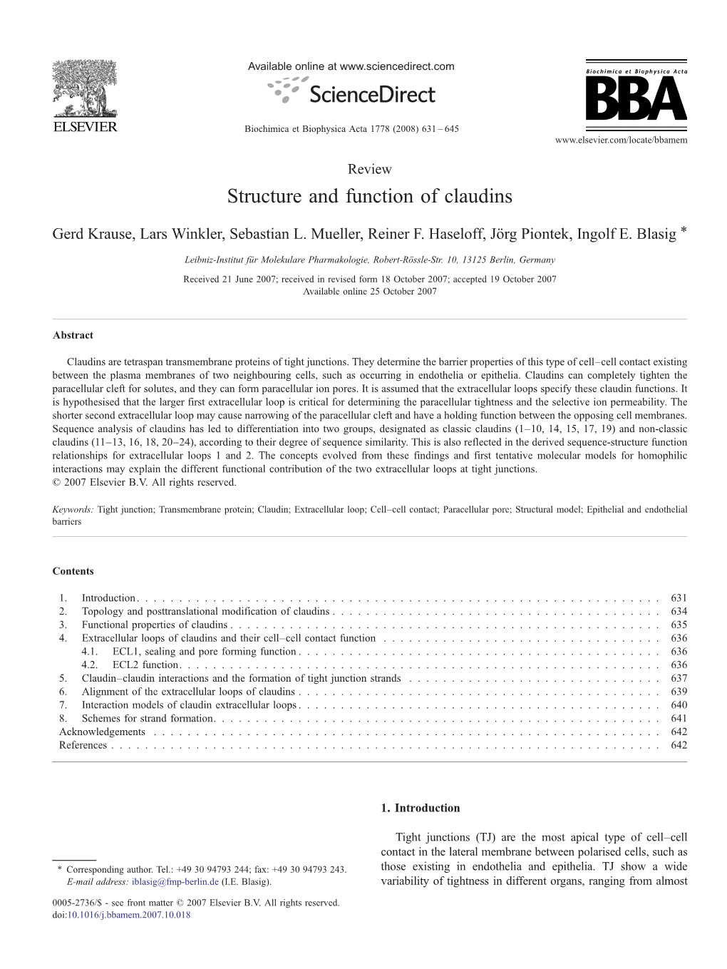 Structure and Function of Claudins ⁎ Gerd Krause, Lars Winkler, Sebastian L