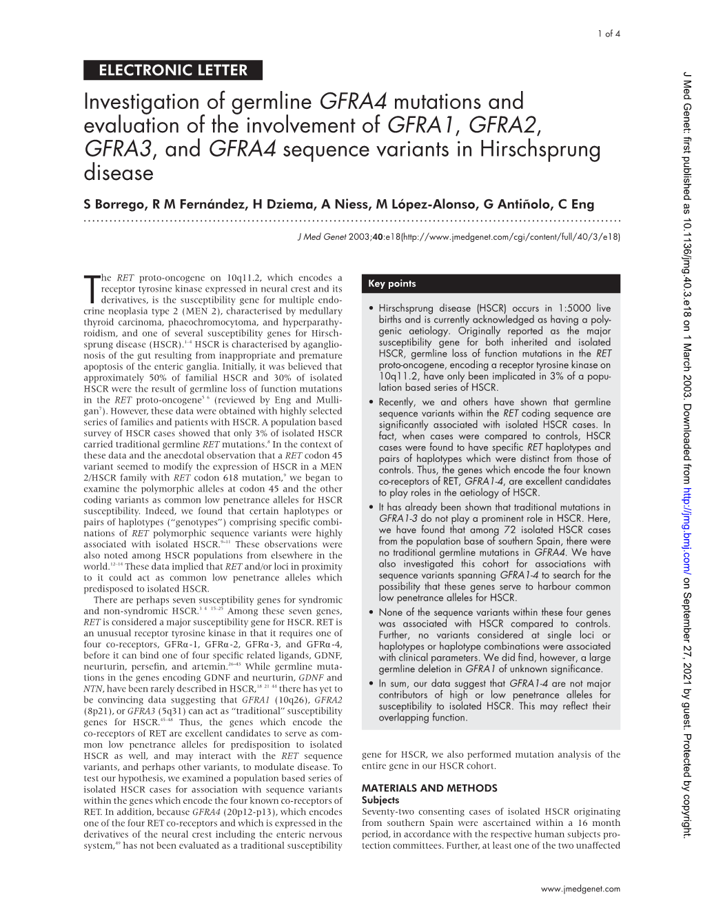 Investigation of Germline GFRA4 Mutations and Evaluation of The