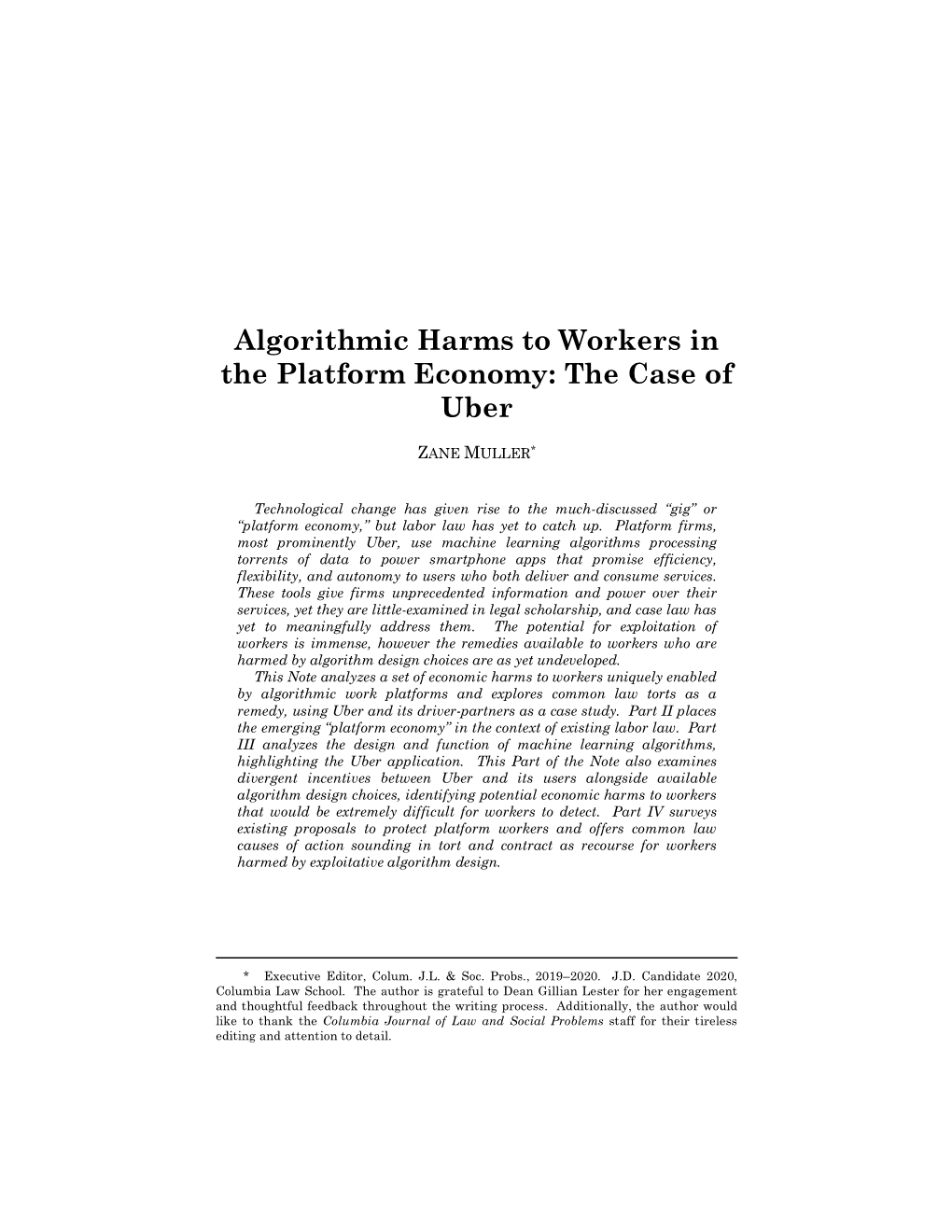 Algorithmic Harms to Workers in the Platform Economy: the Case of Uber