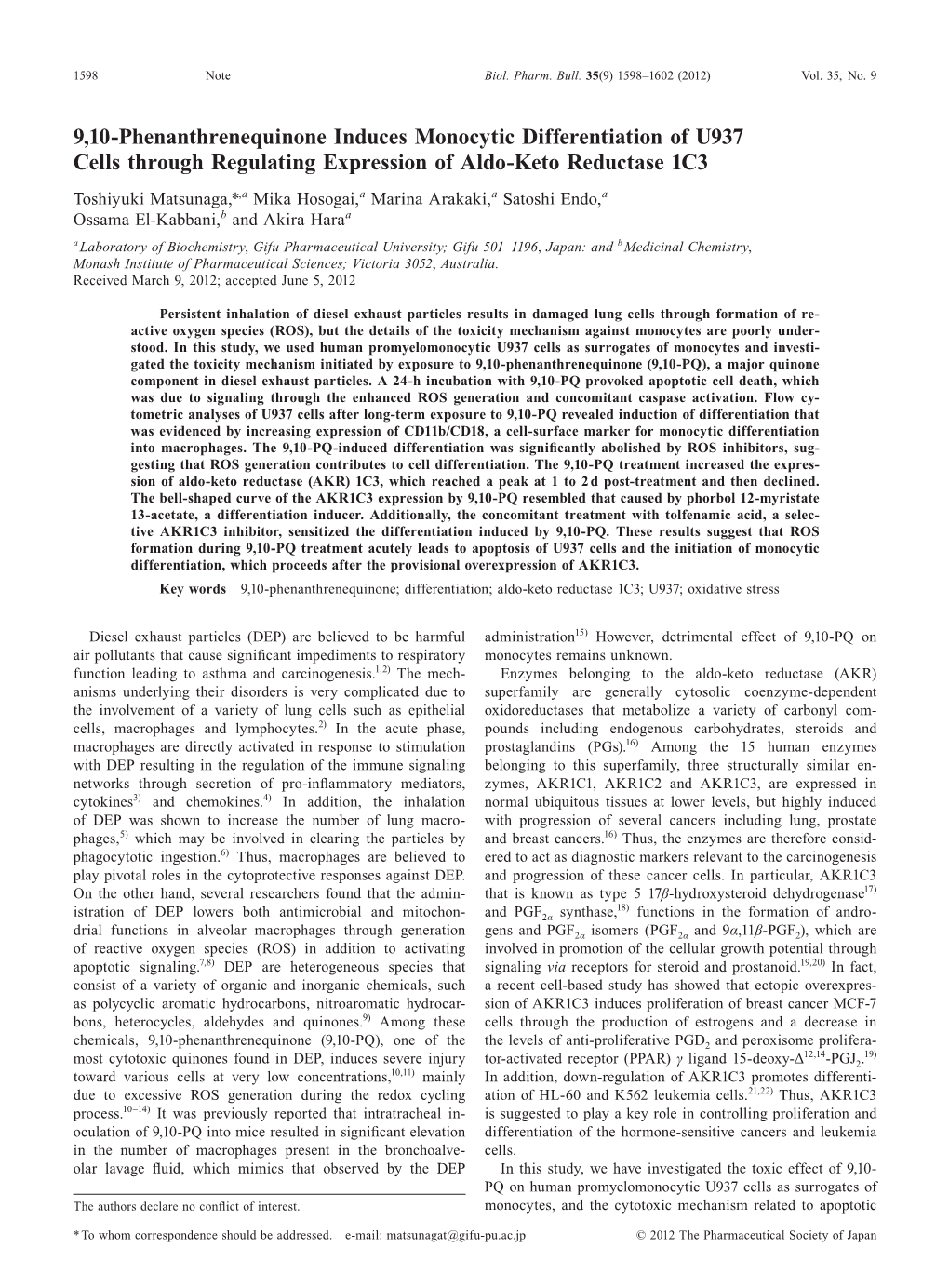 9, 10-Phenanthrenequinone Induces Monocytic Differentiation of U937