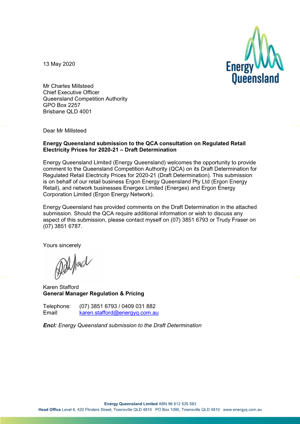 Energy Queensland Submission to the QCA Consultation on Regulated Retail Electricity Prices for 2020-21 – Draft Determination