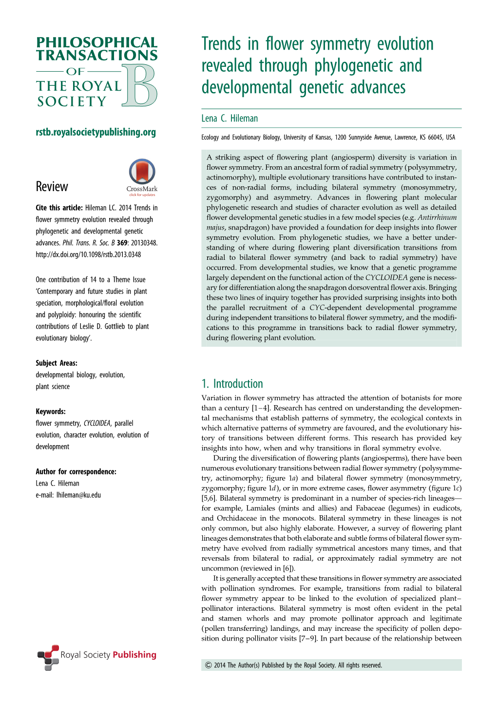 Trends in Flower Symmetry Evolution Revealed Through Phylogenetic and Developmental Genetic Advances