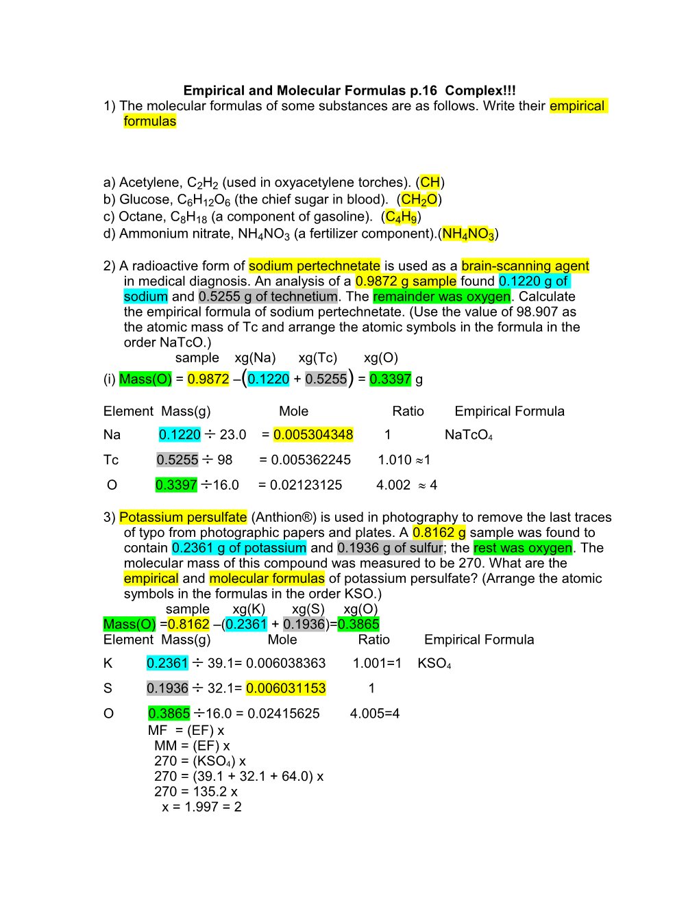 Empirical/Molecular Formulas