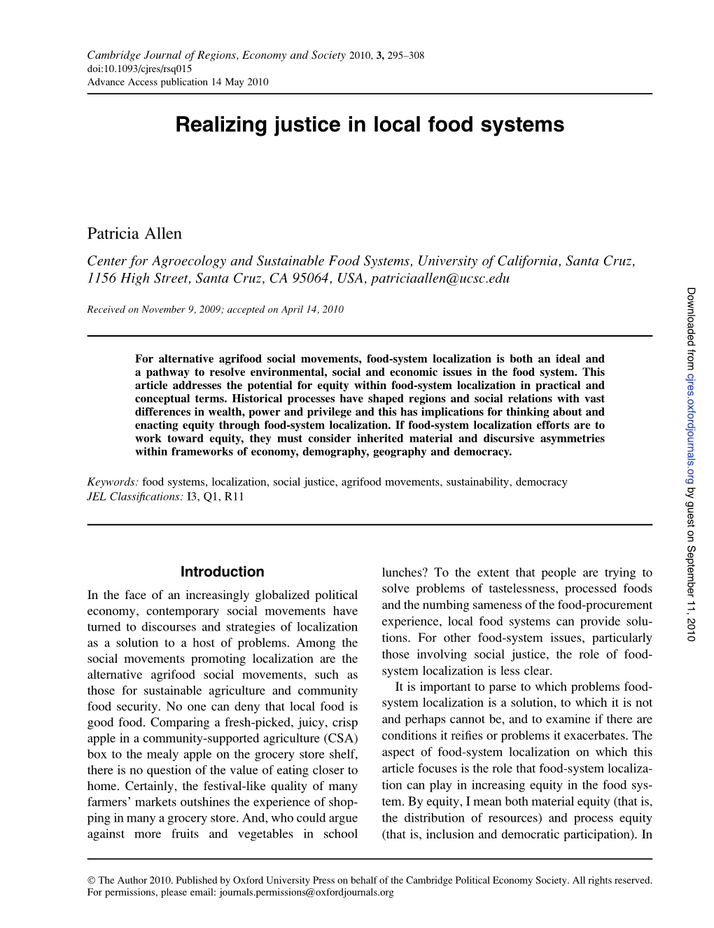 Realizing Justice in Local Food Systems Cambridge Journal of Regions