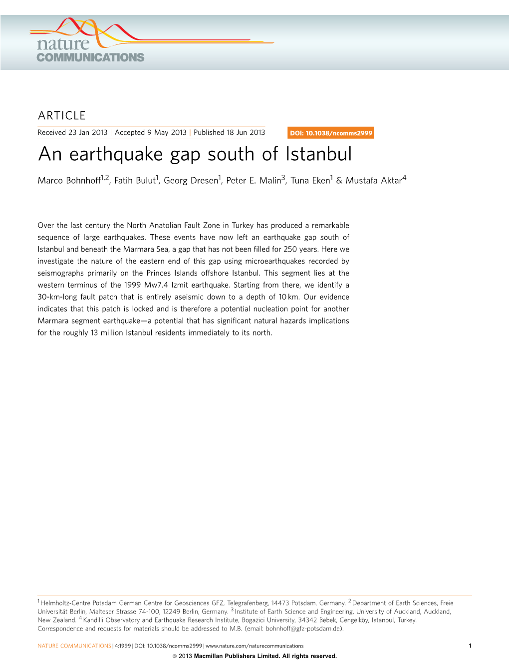 An Earthquake Gap South of Istanbul