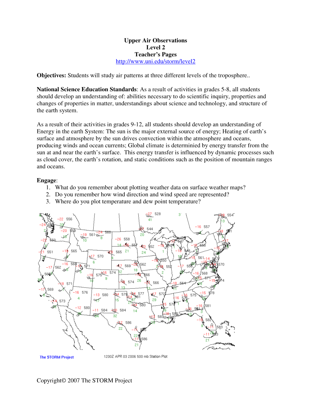 Copyright© 2007 the STORM Project Upper Air Observations Level 2 Student Sheets