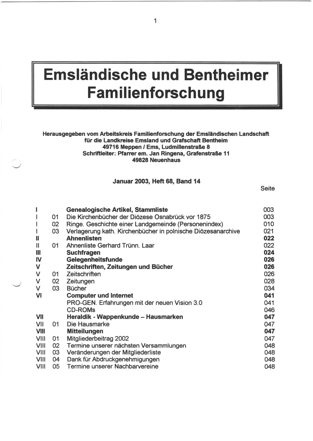 Ernslandische Und Bentheimer Familienforschung