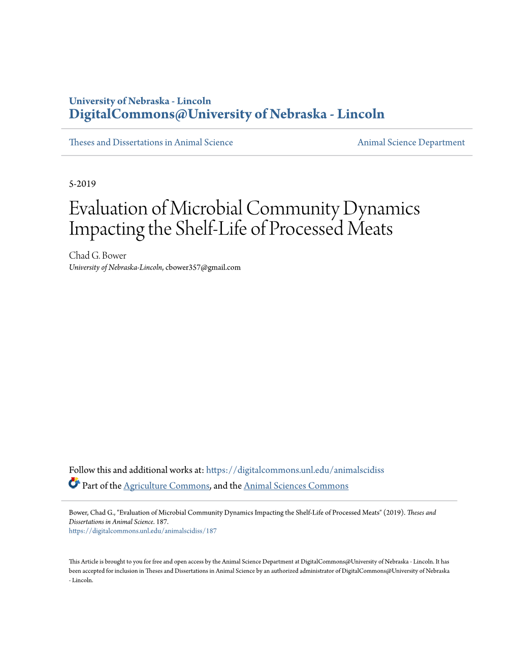 Evaluation of Microbial Community Dynamics Impacting the Shelf-Life of Processed Meats Chad G