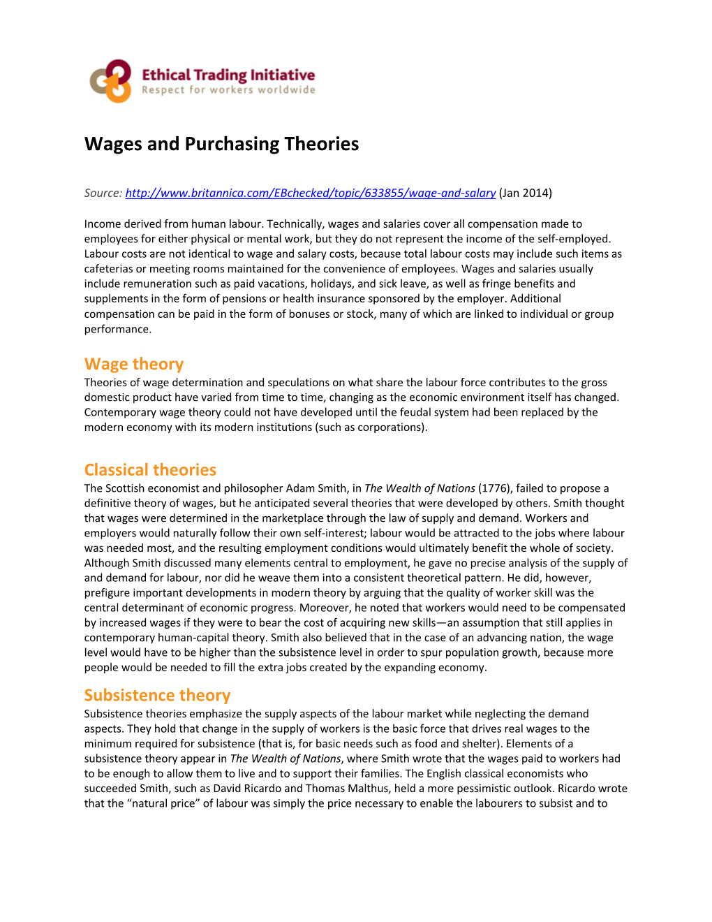 Wages and Purchasing Theories