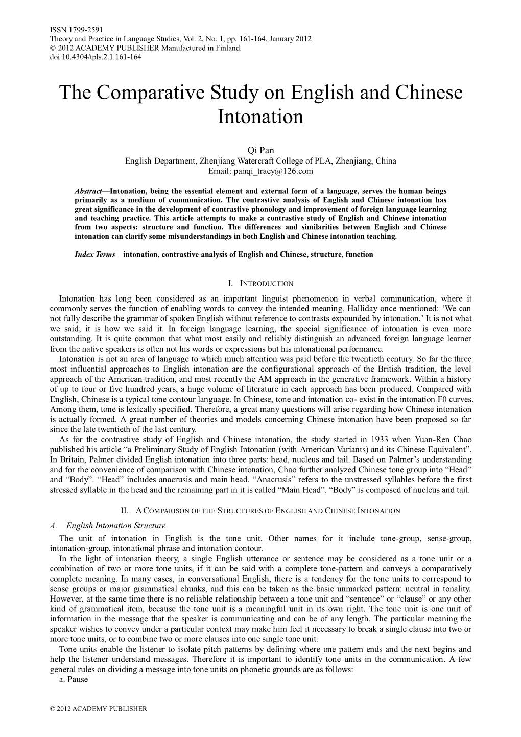 The Comparative Study on English and Chinese Intonation