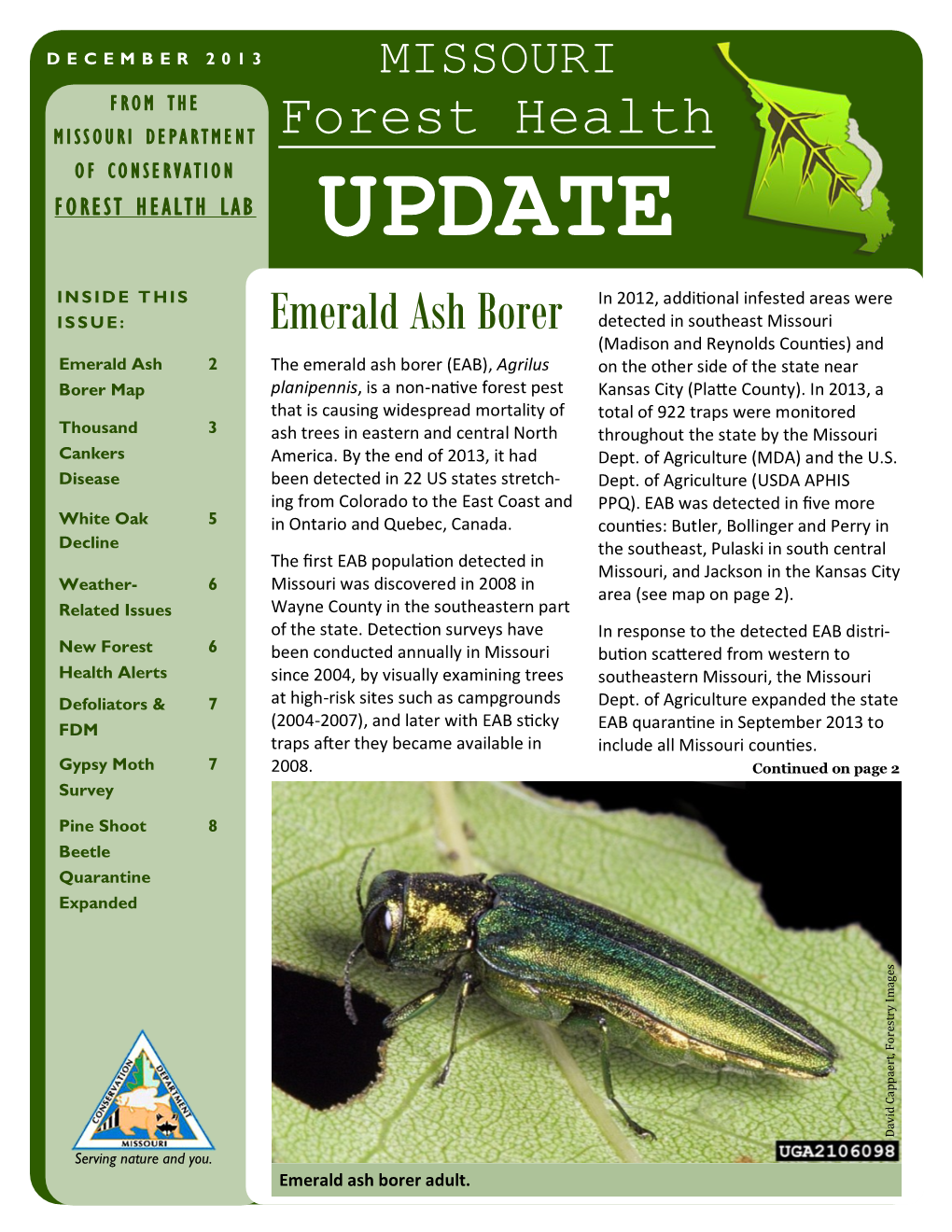 MISSOURI FOREST HEALTH UPDATE Locations with Walnut Declining Lindgren Funnelat High Traps Placed50wtb Pheromone Respectively Map)