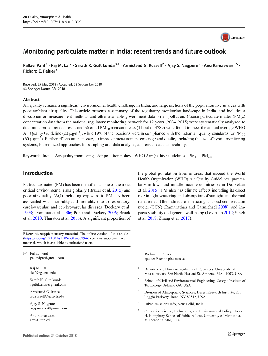 Monitoring Particulate Matter in India: Recent Trends and Future Outlook