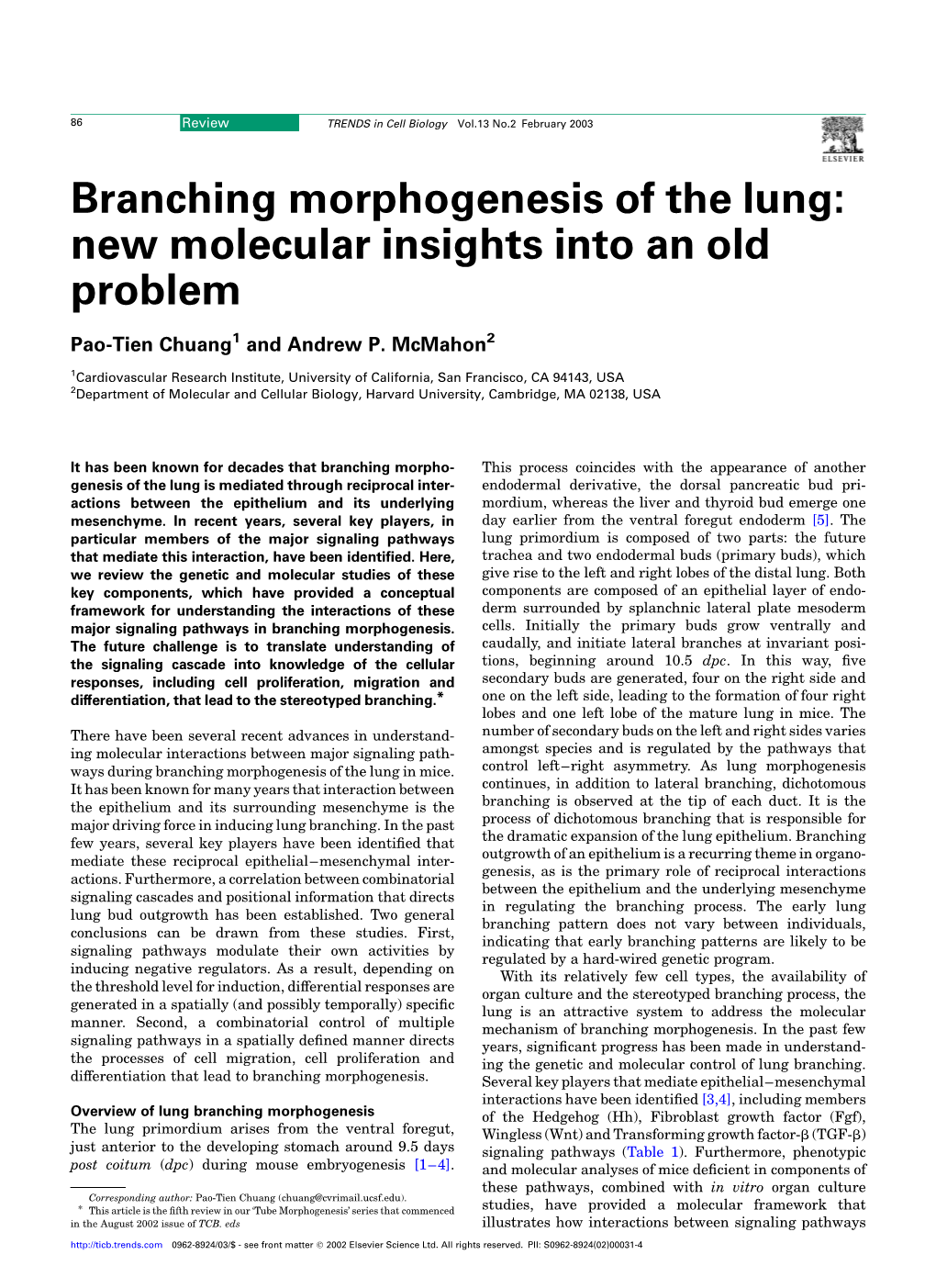 Branching Morphogenesis of the Lung: New Molecular Insights Into an Old Problem