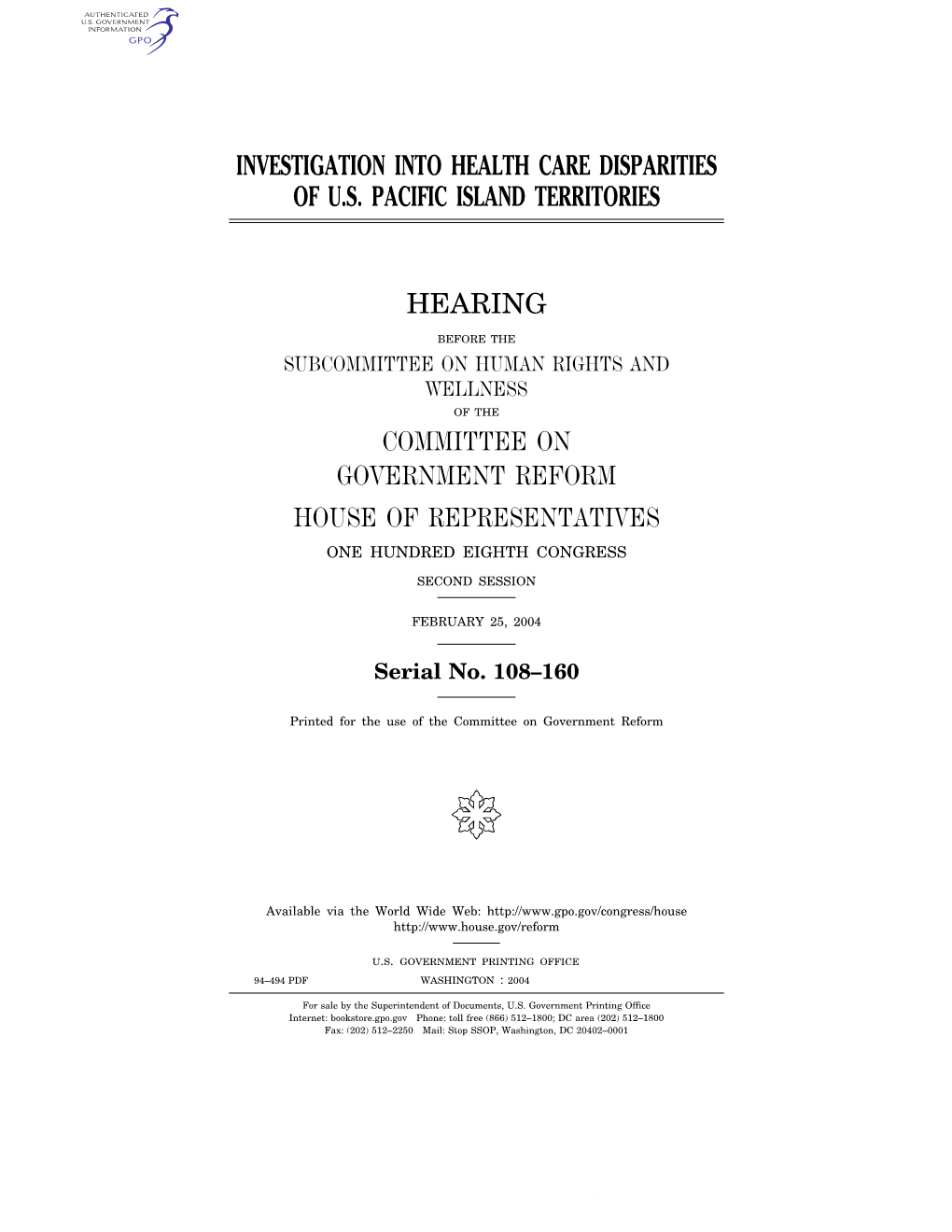 Investigation Into Health Care Disparities of U.S. Pacific Island Territories