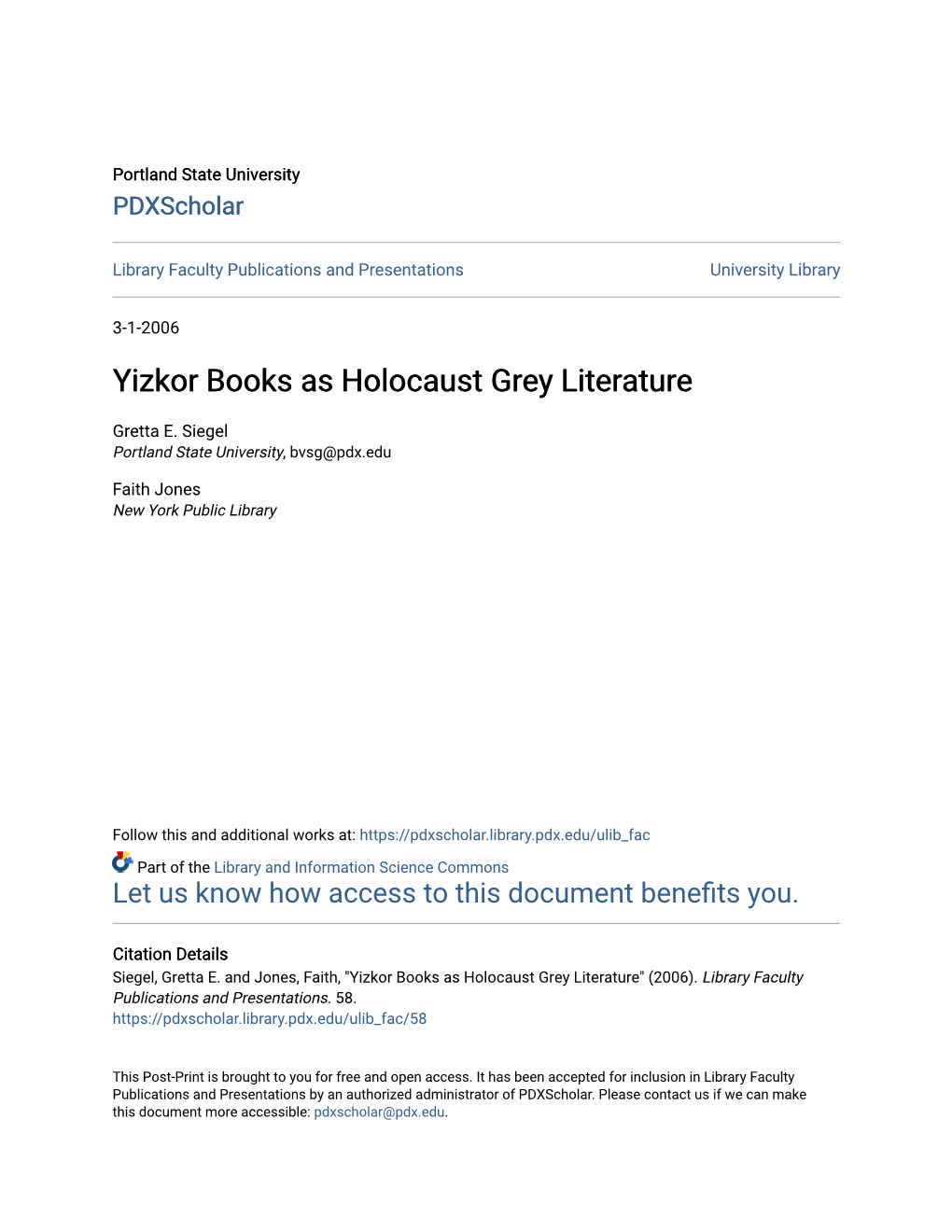 Yizkor Books As Holocaust Grey Literature