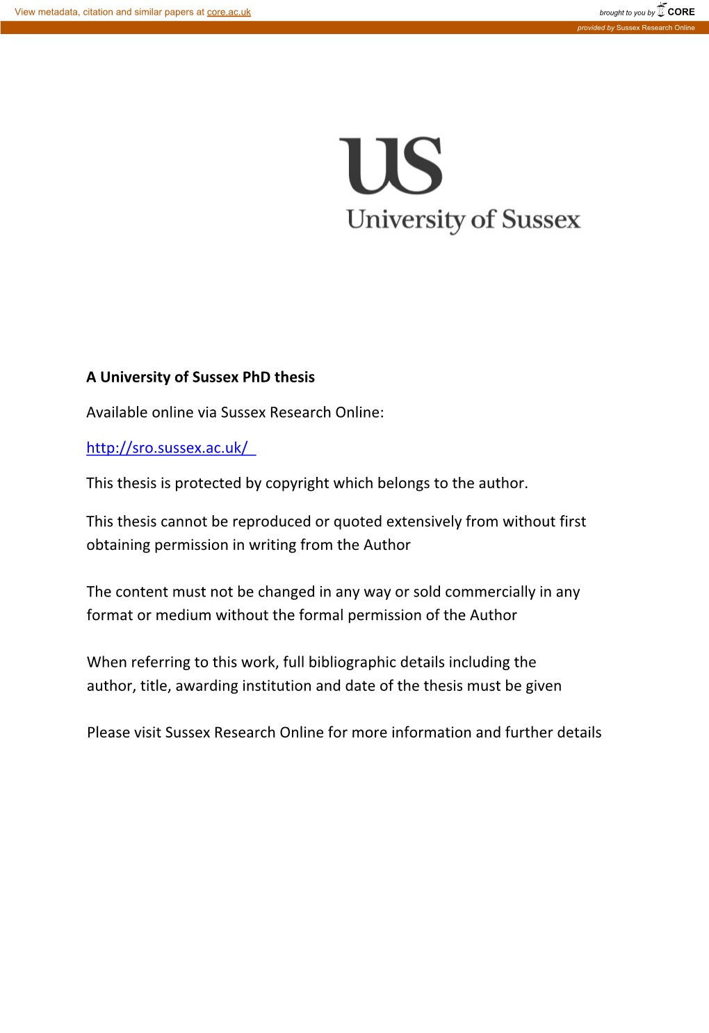 A University of Sussex Phd Thesis Available Online Via Sussex