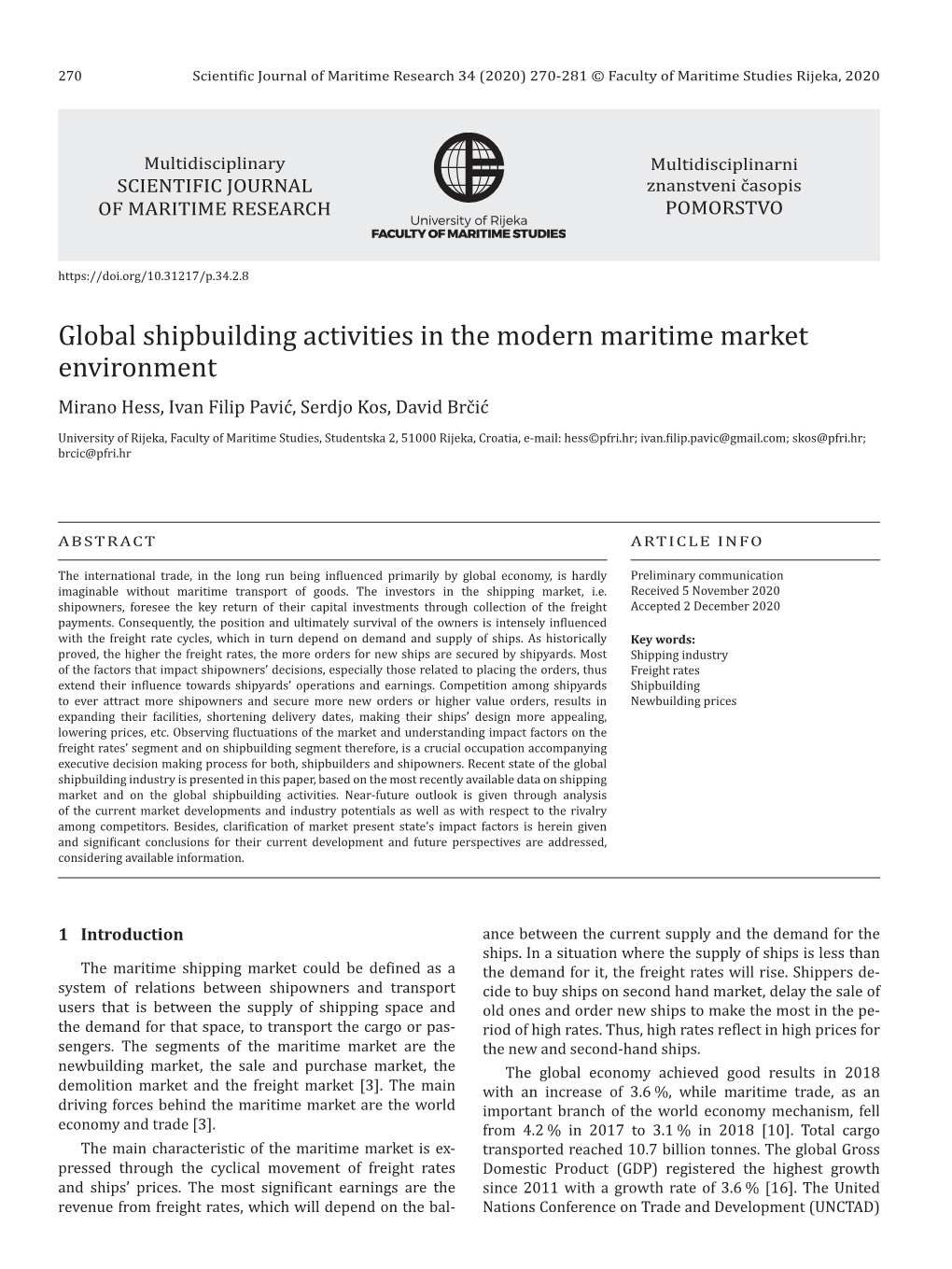 Global Shipbuilding Activities in the Modern Maritime Market Environment