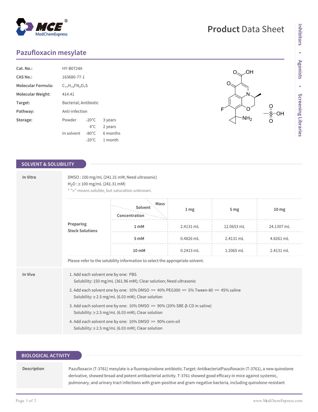 Pazufloxacin Mesylate | Medchemexpress