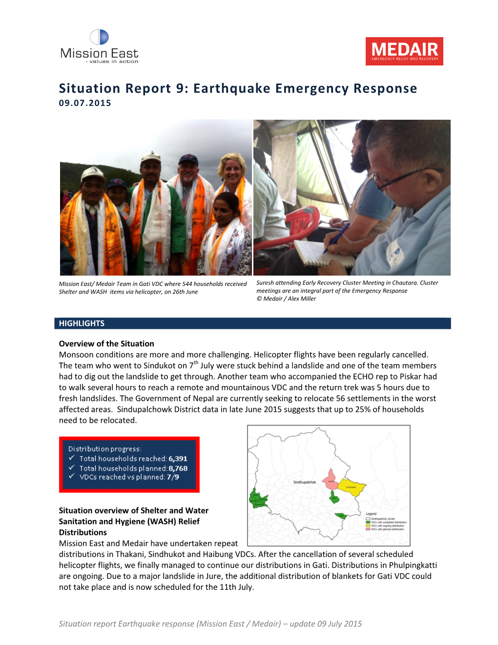 Situation Report 9: Earthquake Emergency Response 09.07.2015