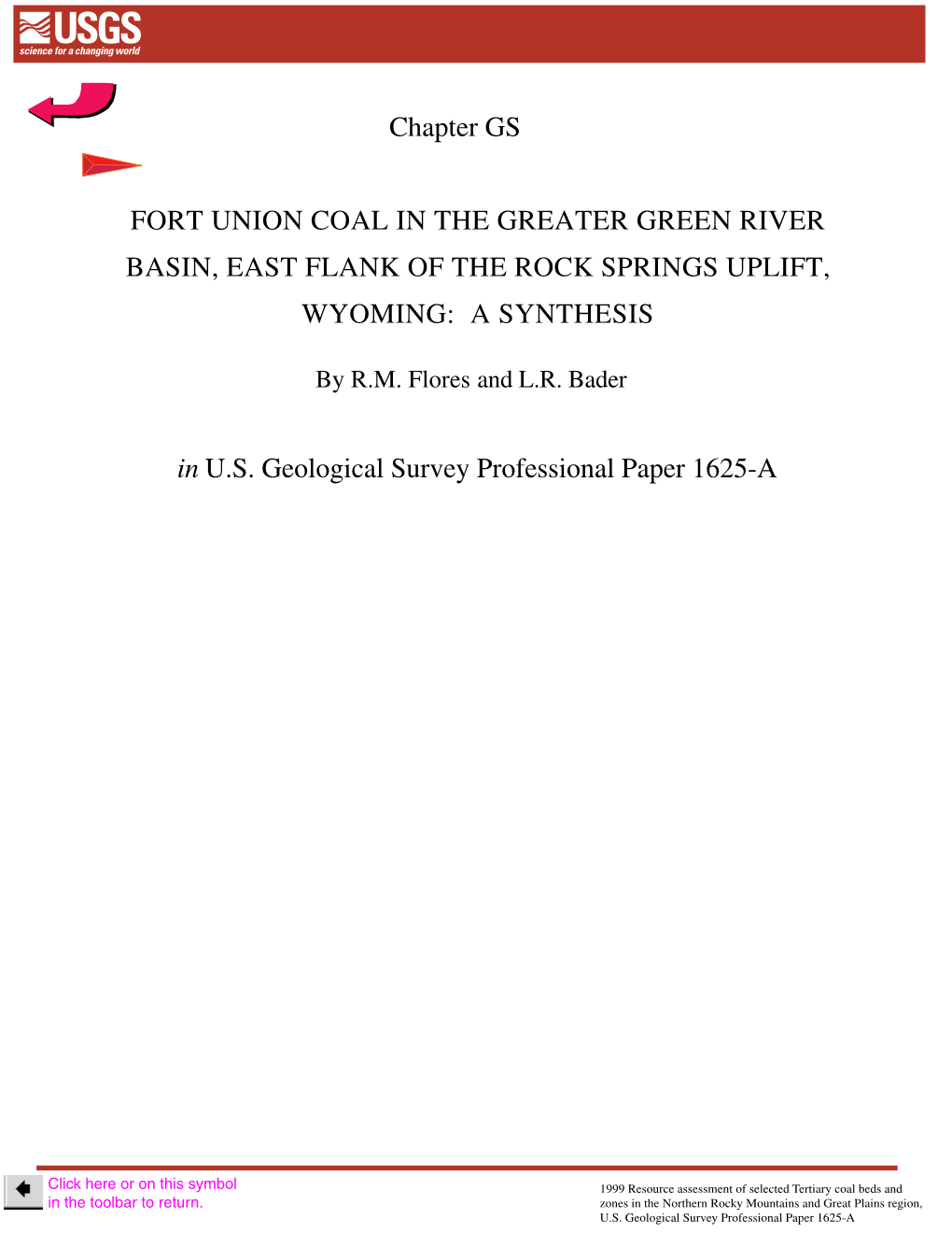 Chapter GS FORT UNION COAL in the GREATER GREEN RIVER BASIN, EAST FLANK of the ROCK SPRINGS UPLIFT, WYOMING
