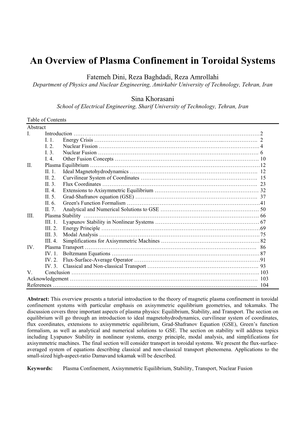 An Overview of Plasma Confinement in Toroidal Systems