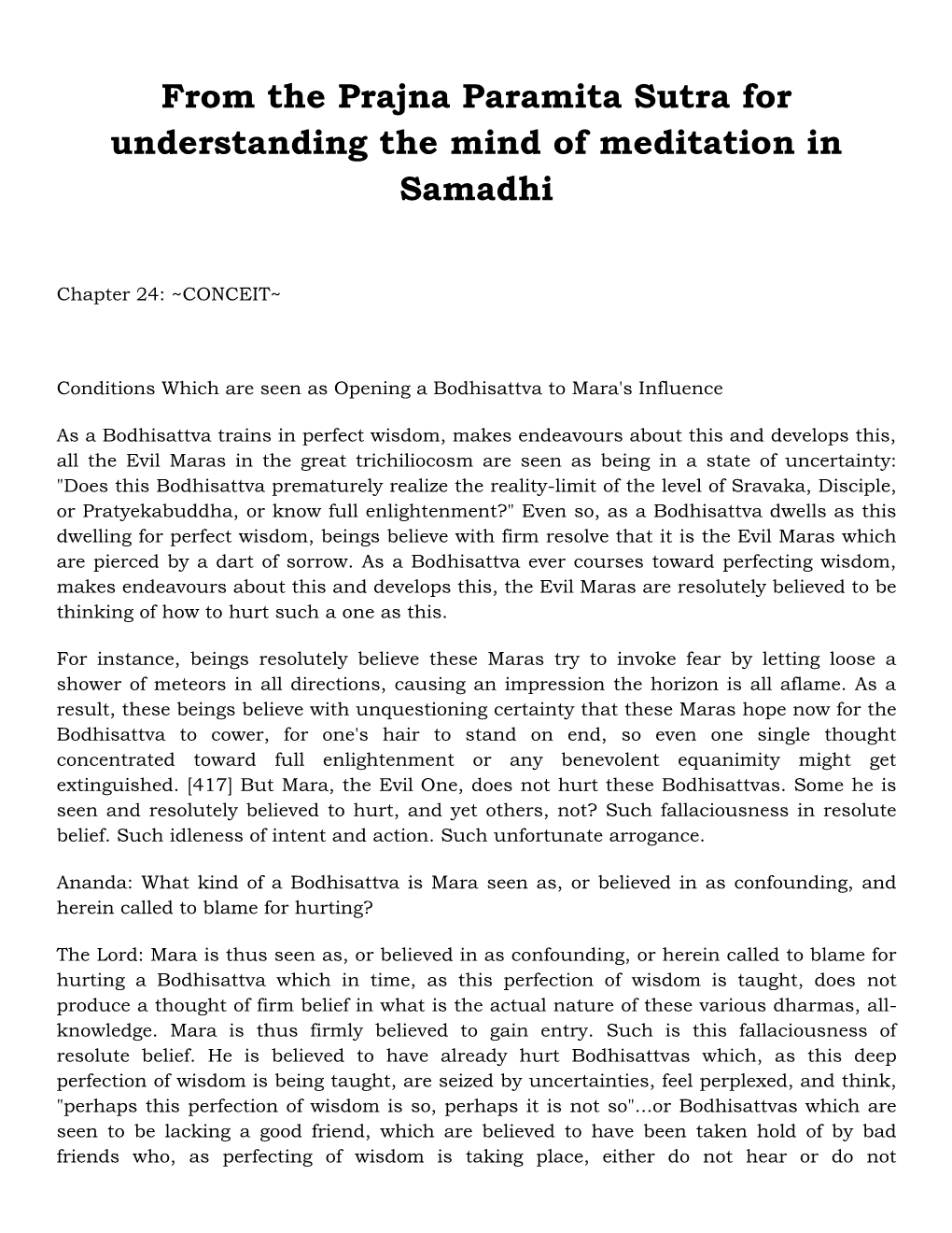 From the Prajna Paramita Sutra for Understanding the Mind of Meditation in Samadhi