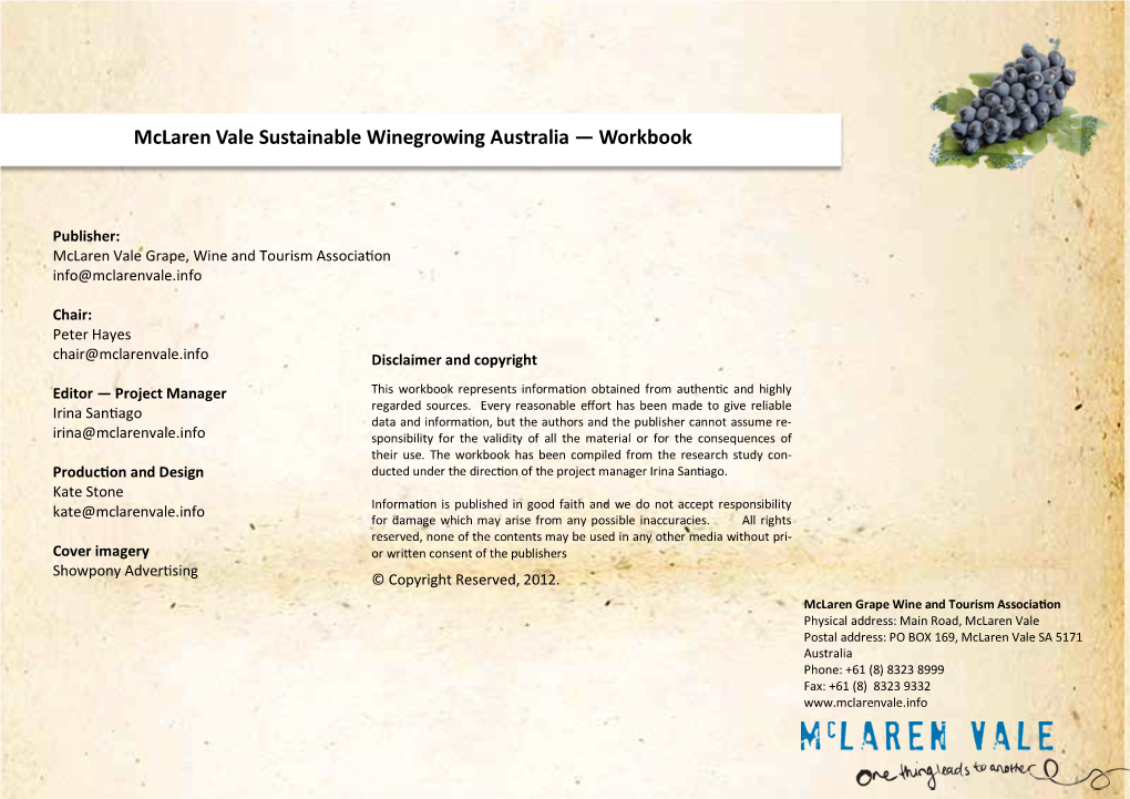 Mclaren Vale Sustainable Winegrowing Australia — Workbook