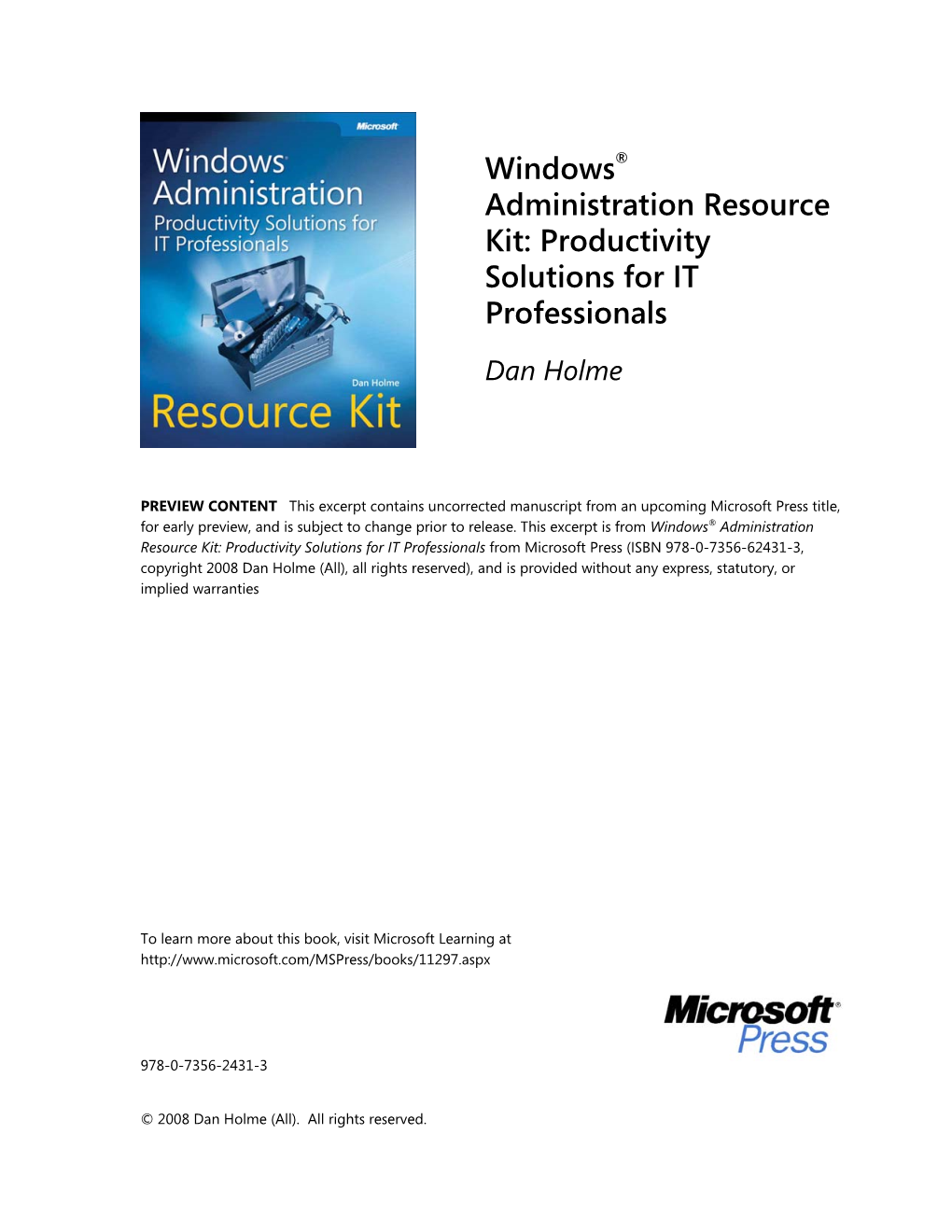 Sample Content from Windows Administration Resource Kit: Productivity Solutions for IT Professionals