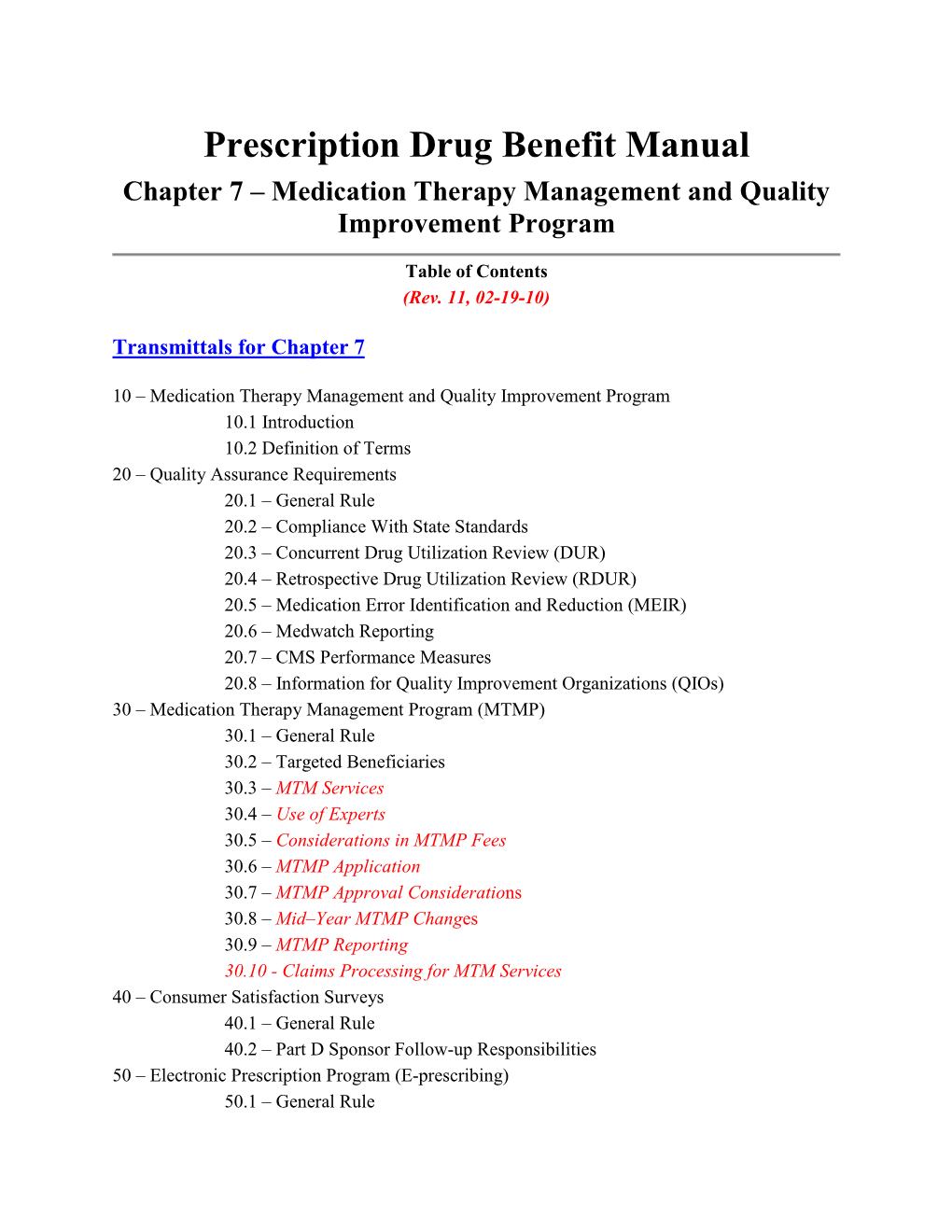 Prescription Drug Benefit Manual Chapter 7 – Medication Therapy Management and Quality Improvement Program