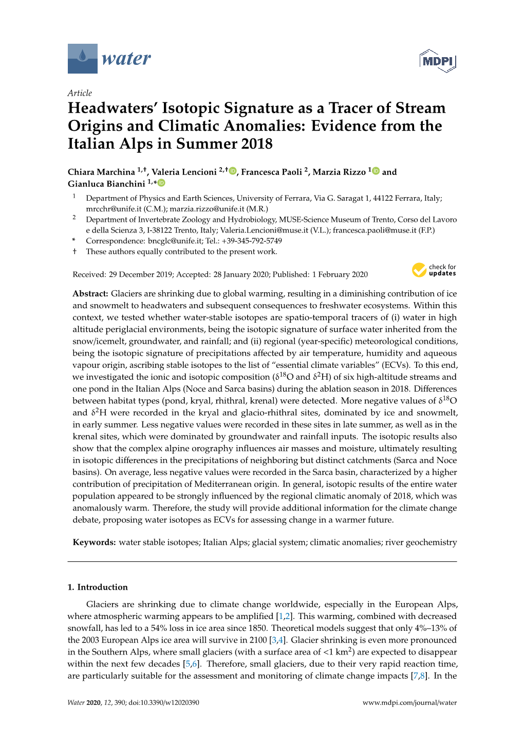 Headwaters' Isotopic Signature As a Tracer of Stream Origins