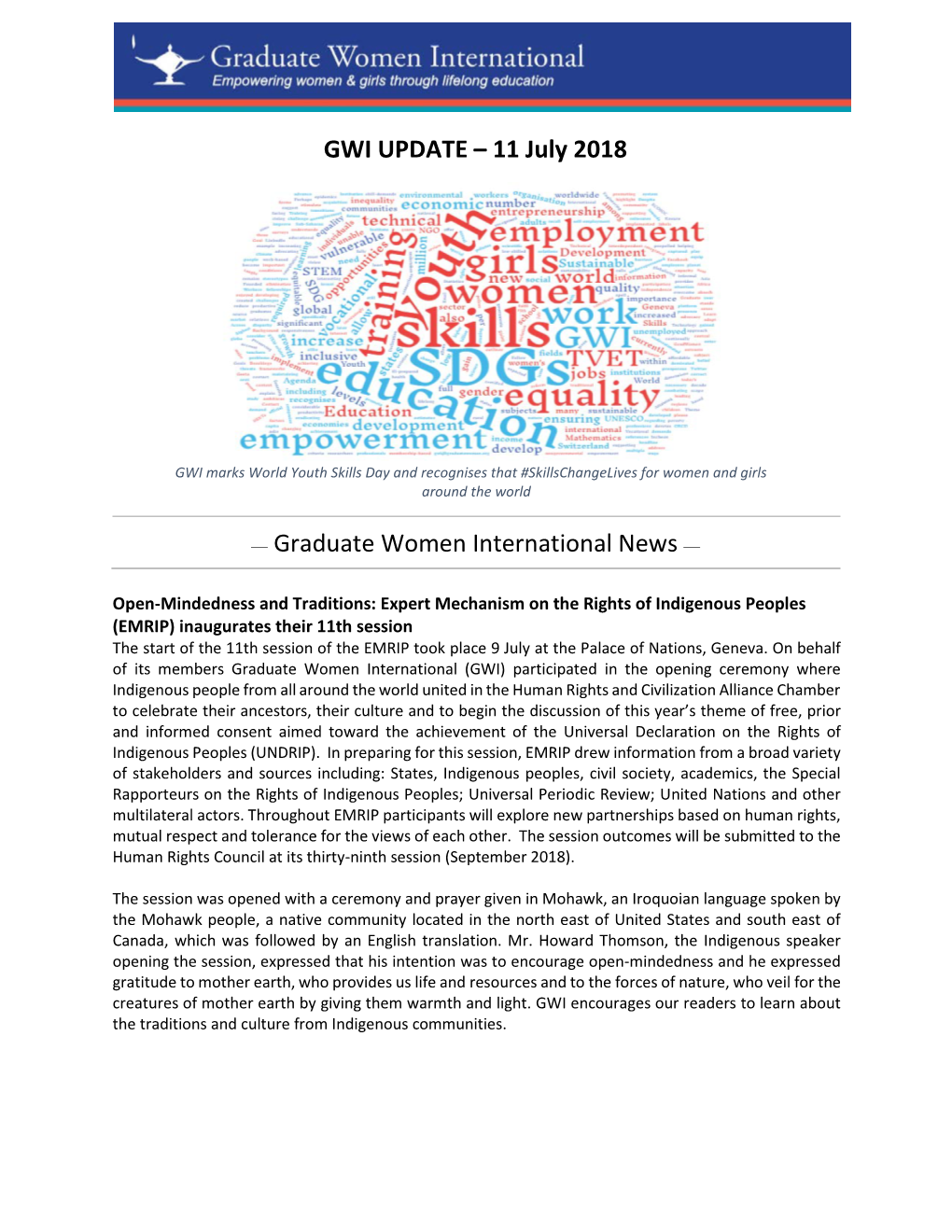 GWI UPDATE – 11 July 2018 — Graduate Women International