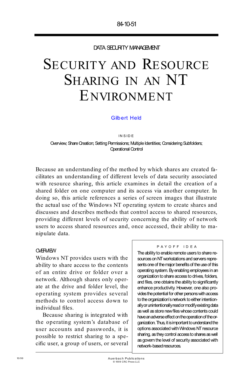 Security and Resource Sharing in an Nt Environment