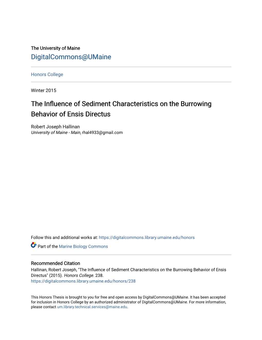 The Influence of Sediment Characteristics on the Burrowing Behavior of Ensis Directus