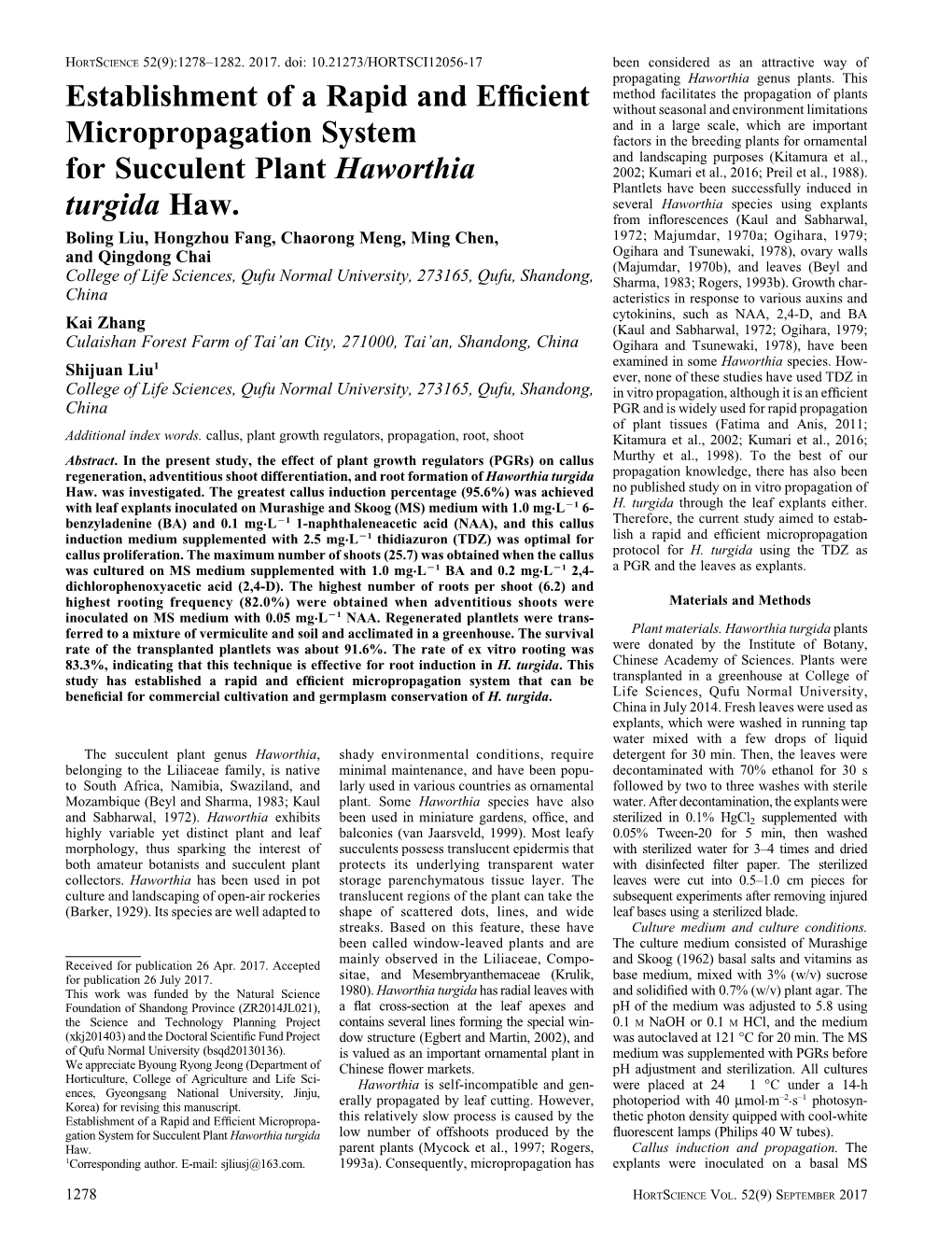 Establishment of a Rapid and Efficient Micropropagation System For