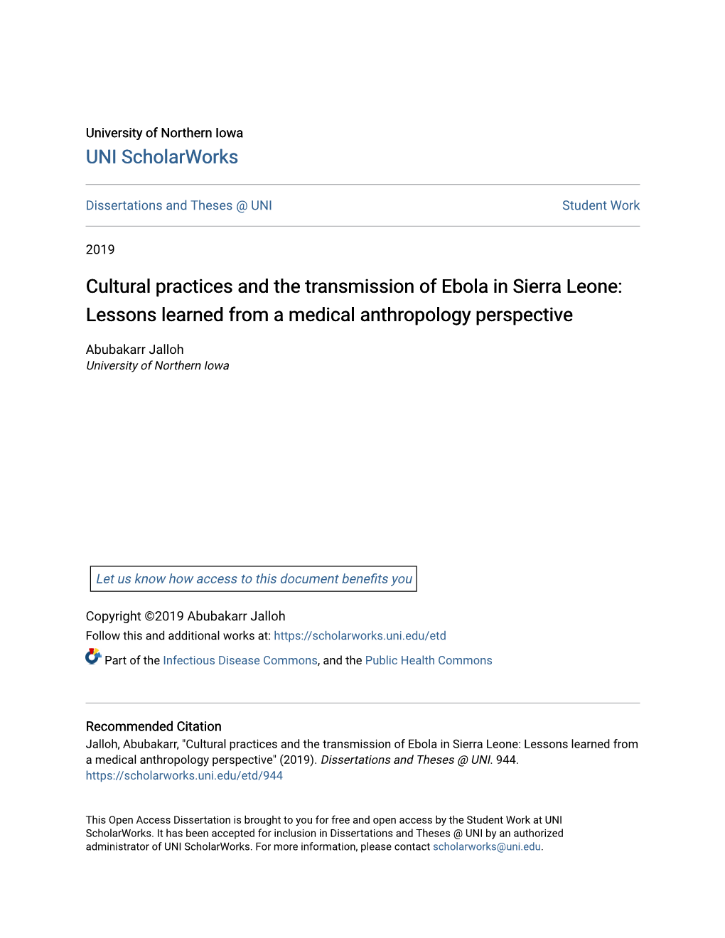 Cultural Practices and the Transmission of Ebola in Sierra Leone: Lessons Learned from a Medical Anthropology Perspective