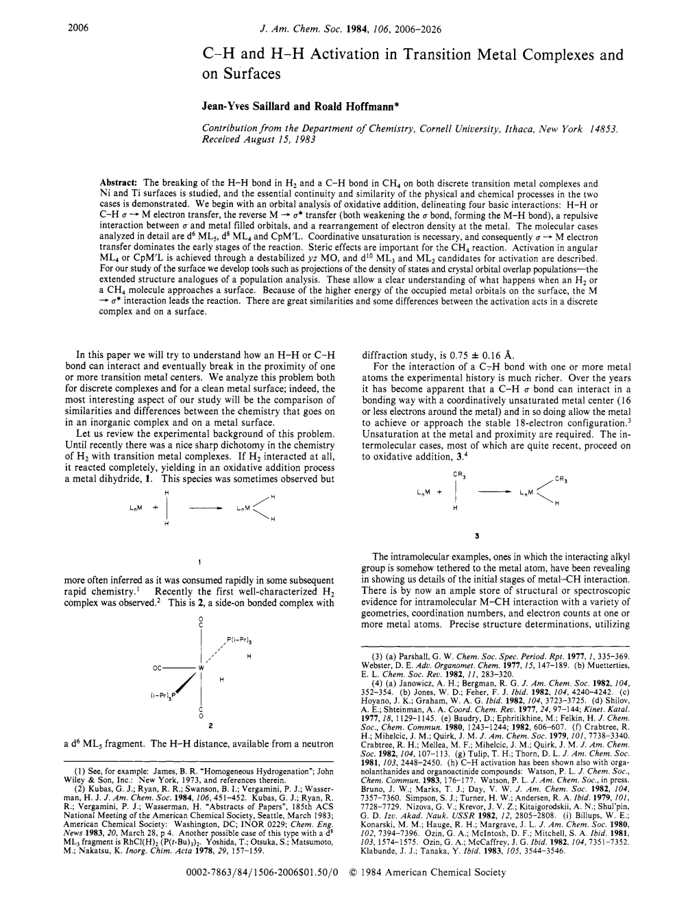 C-H and H-H Activation in Transition Metal Complexes and on Surfaces