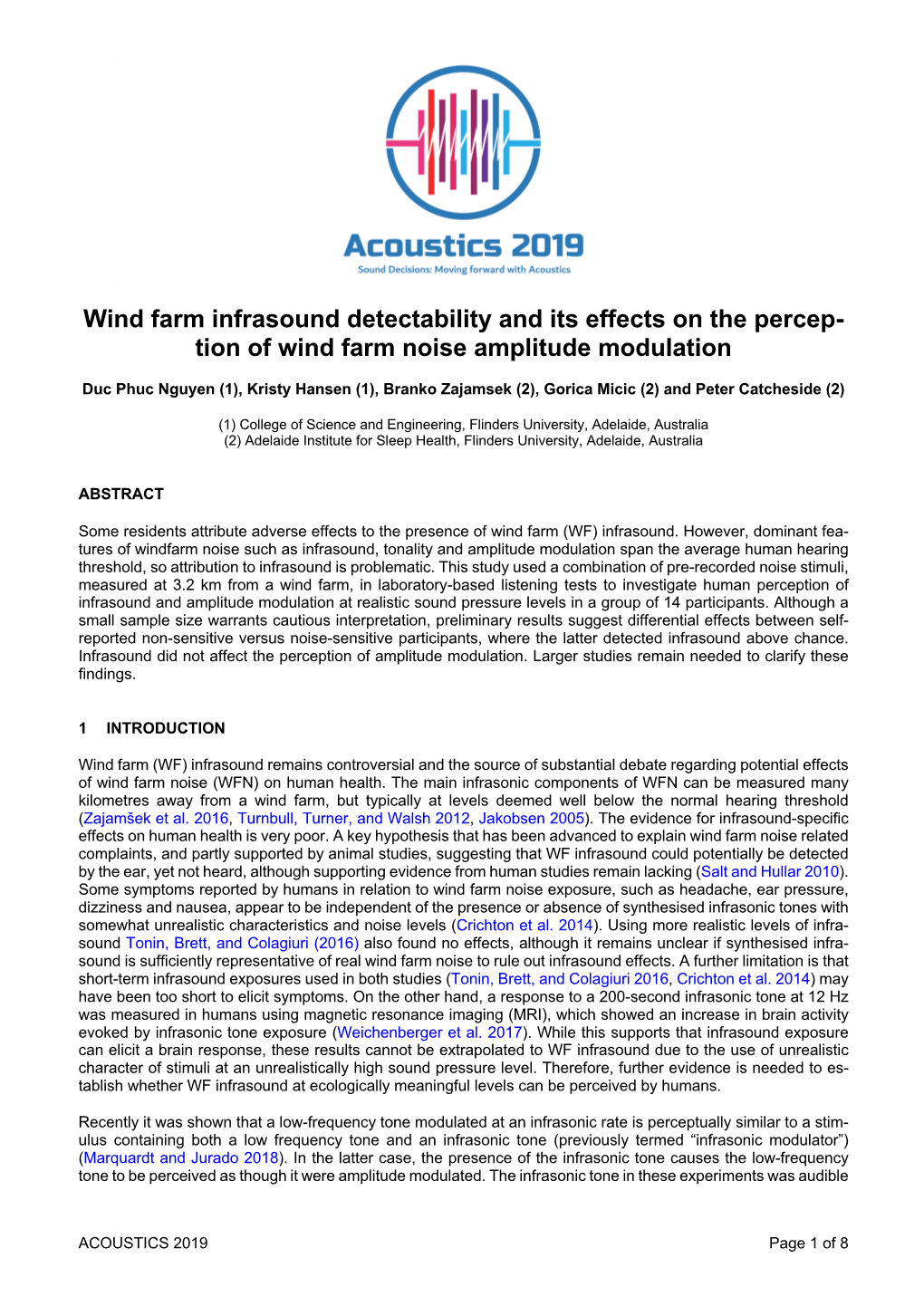 Wind Farm Infrasound Detectability and Its Effects on the Percep- Tion of Wind Farm Noise Amplitude Modulation