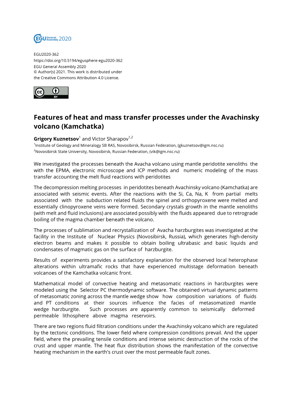 Features of Heat and Mass Transfer Processes Under the Avachinsky Volcano (Kamchatka)