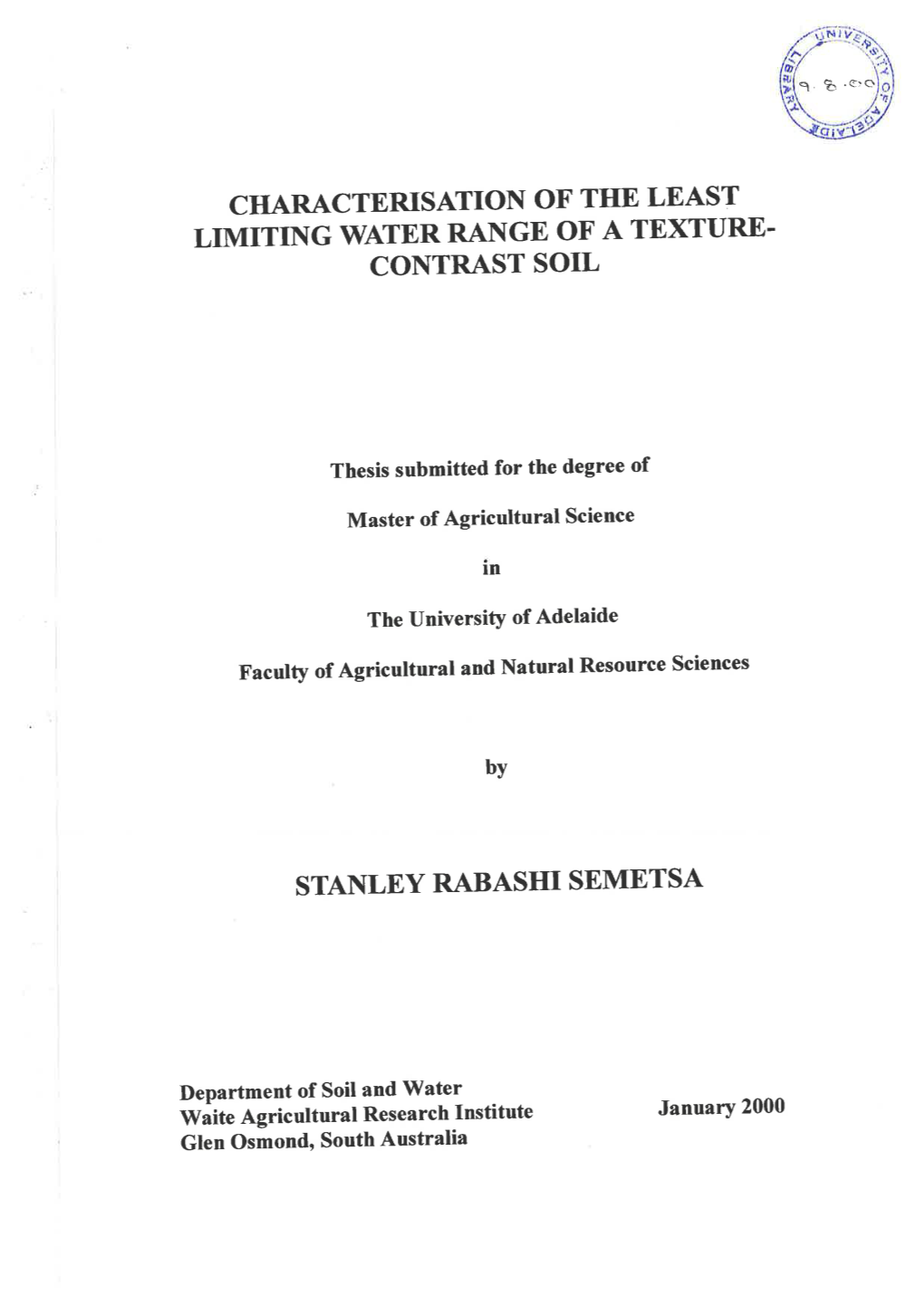 Characterisation of the Least Limiting Water Range of a Texture-Contrast Soil