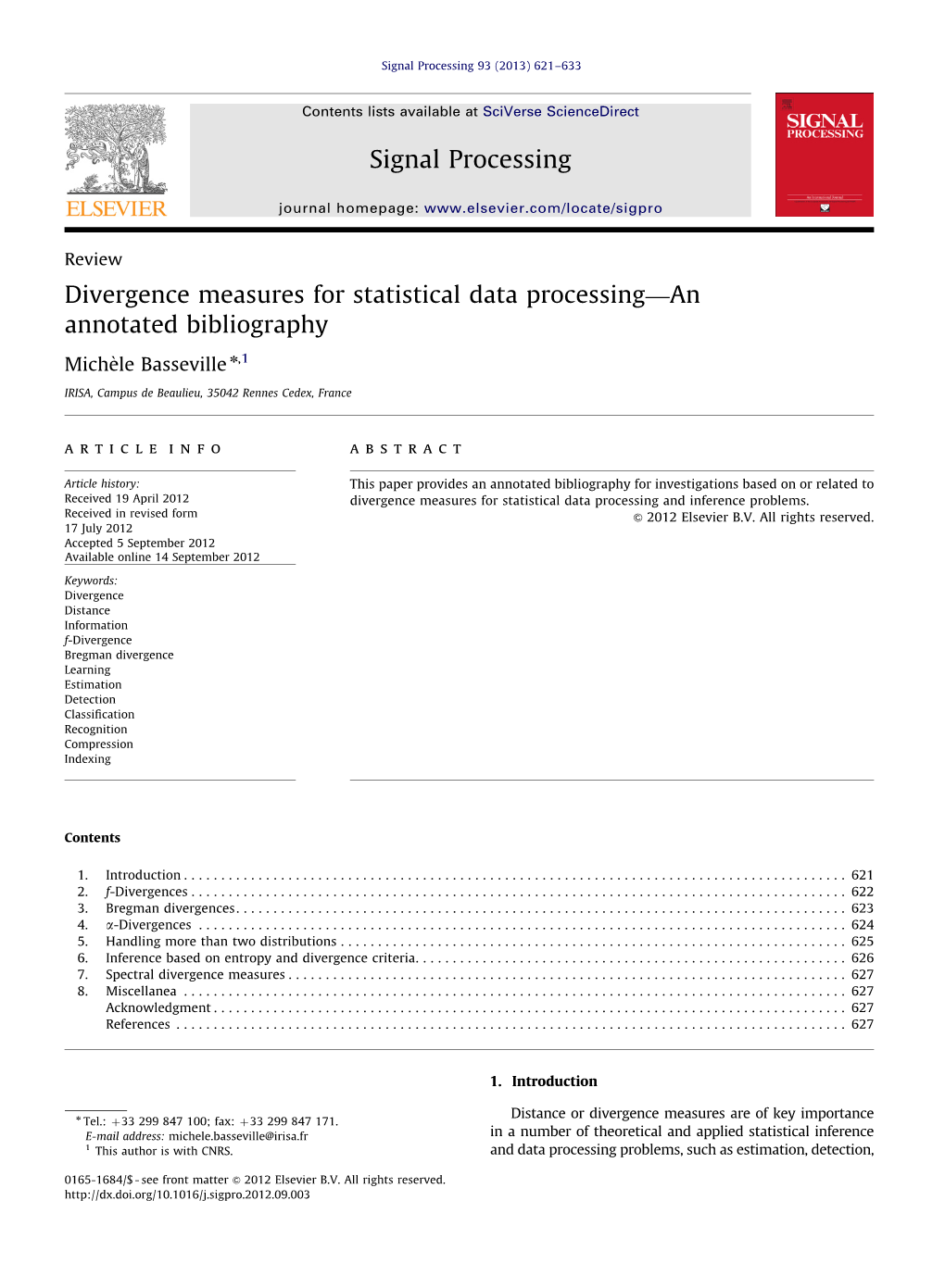 Divergence Measures for Statistical Data Processing—An Annotated Bibliography