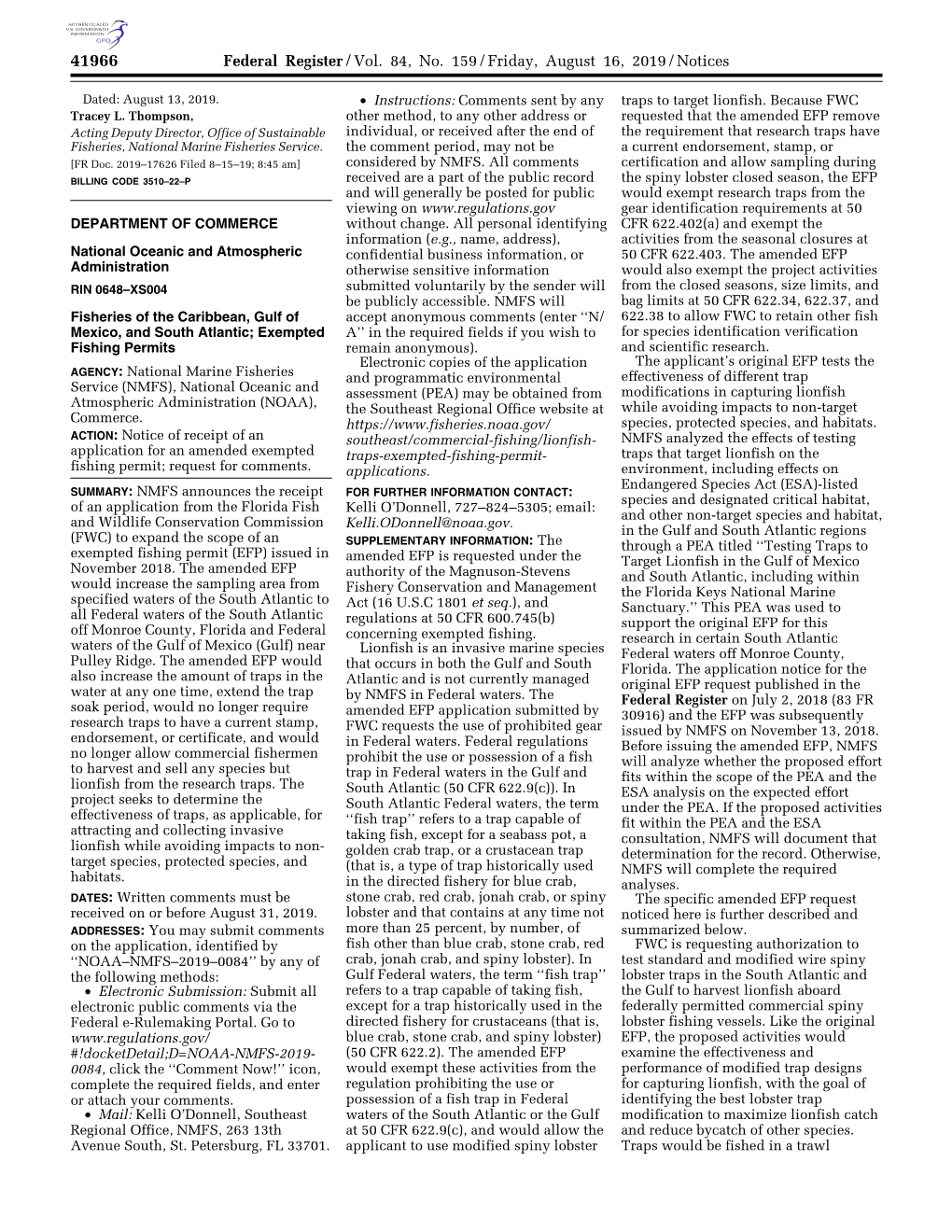 Federal Register/Vol. 84, No. 159/Friday, August 16, 2019/Notices