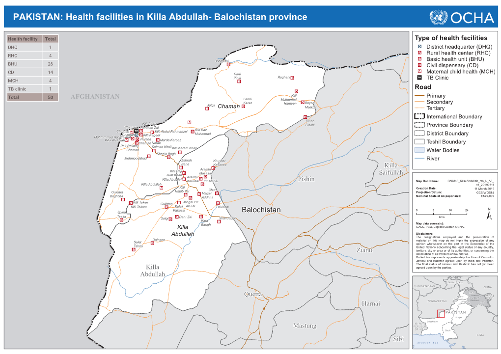 PAKISTAN: Health Facilities in Killa Abdullah- Balochistan Province
