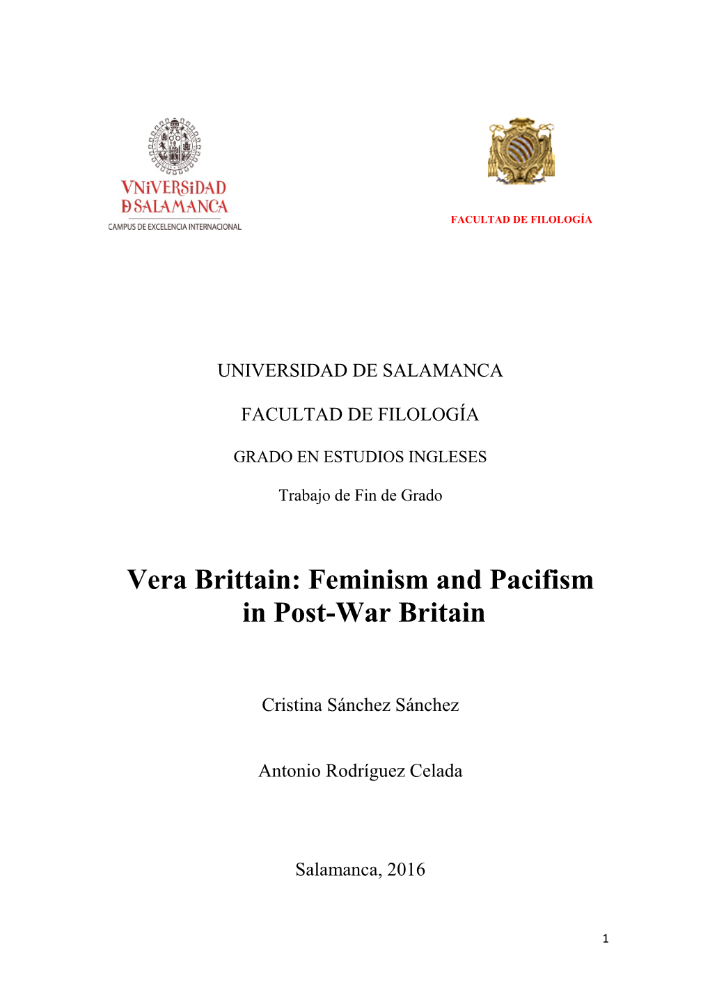Vera Brittain: Feminism and Pacifism in Post-War Britain