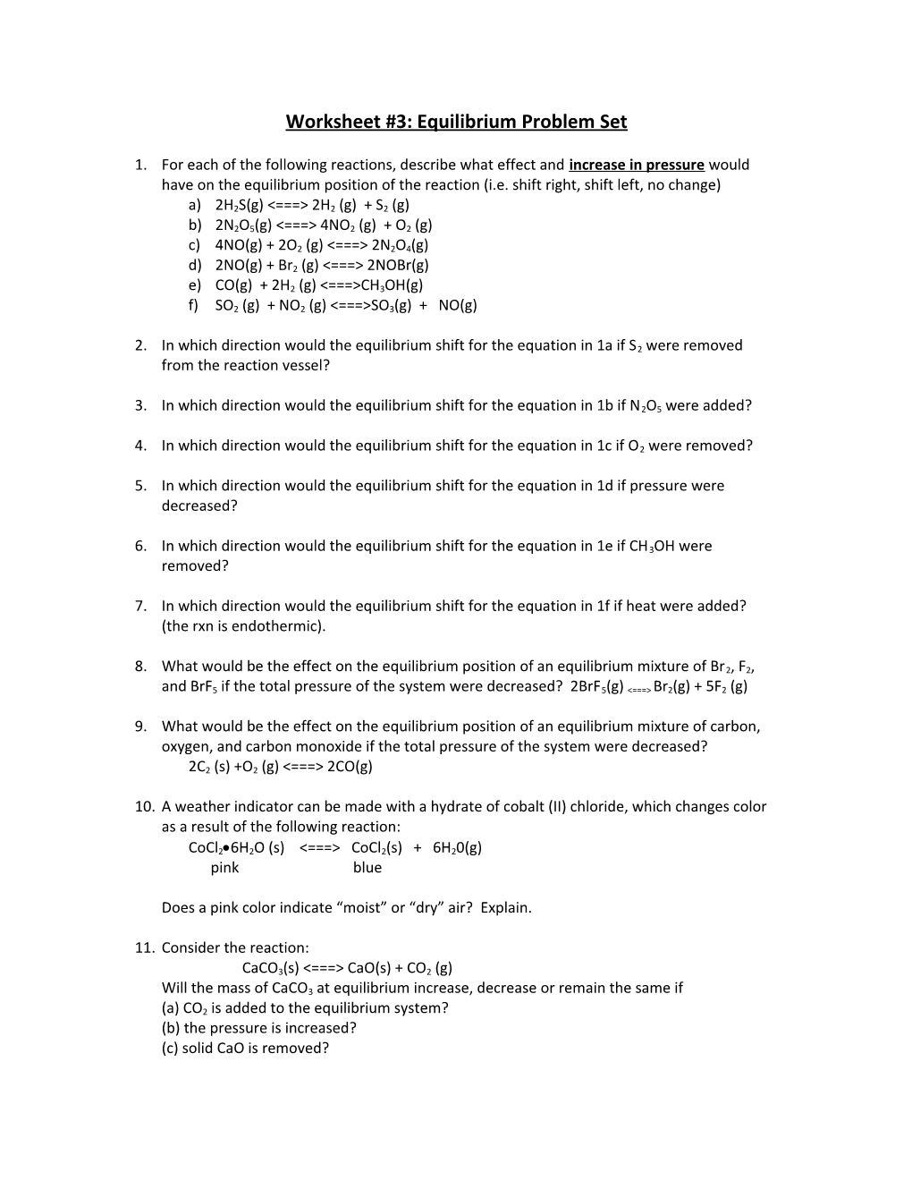 Equilibrium Practice Problems