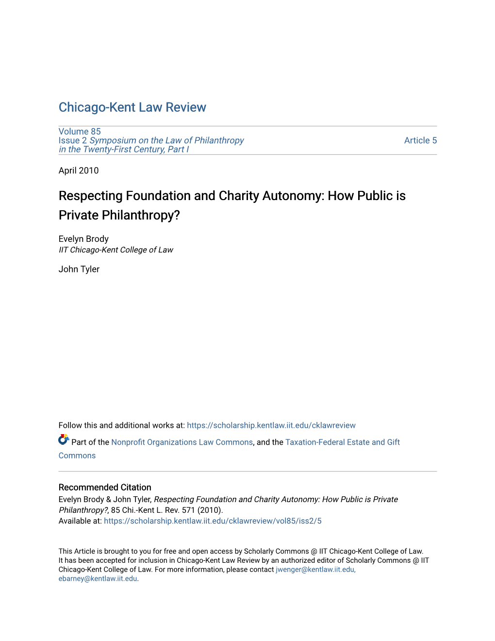 Respecting Foundation and Charity Autonomy: How Public Is Private Philanthropy?